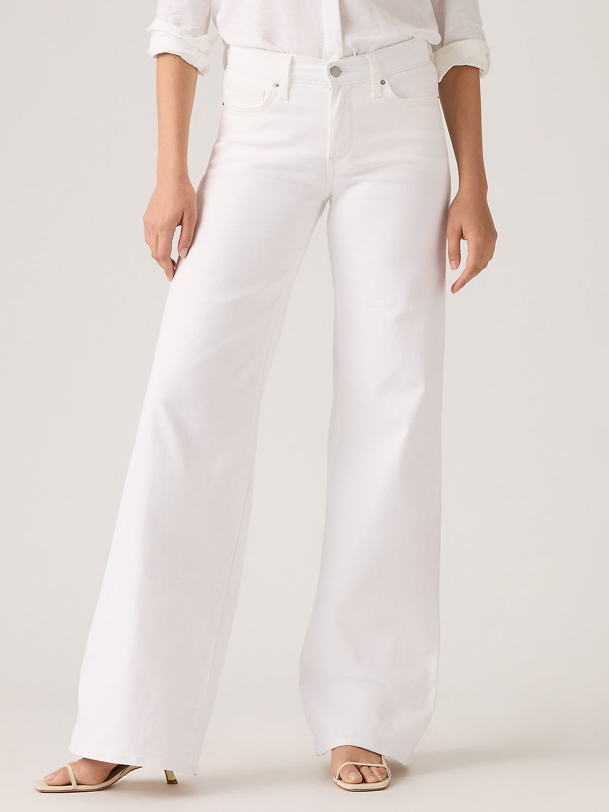 Levi’s 318 Shaping Clean White Wide Jeans by Levi Strauss & Co in a flattering wide-leg denim style.