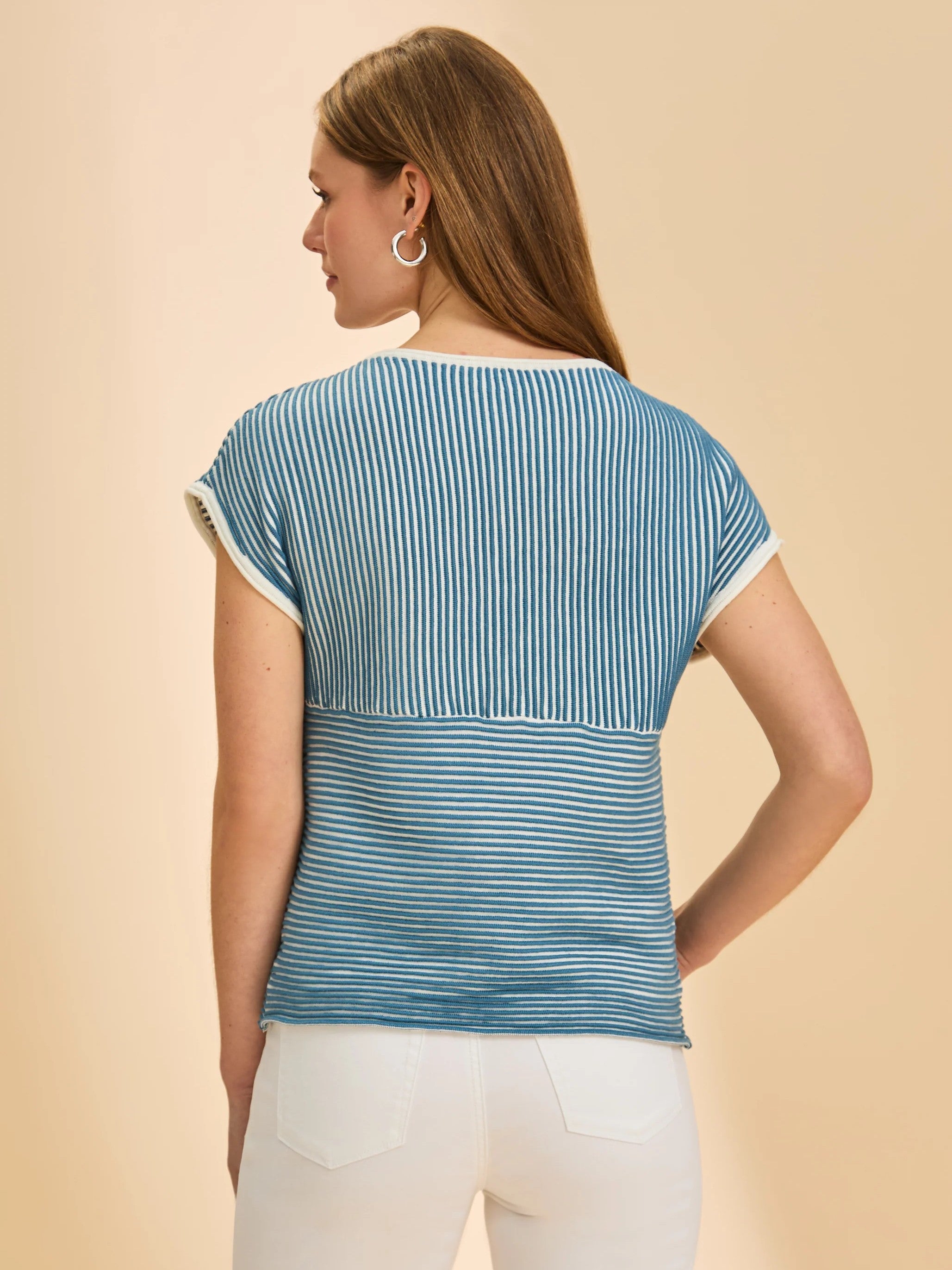 FDJ Otto Cap Sleeve Striped Knit Sweater