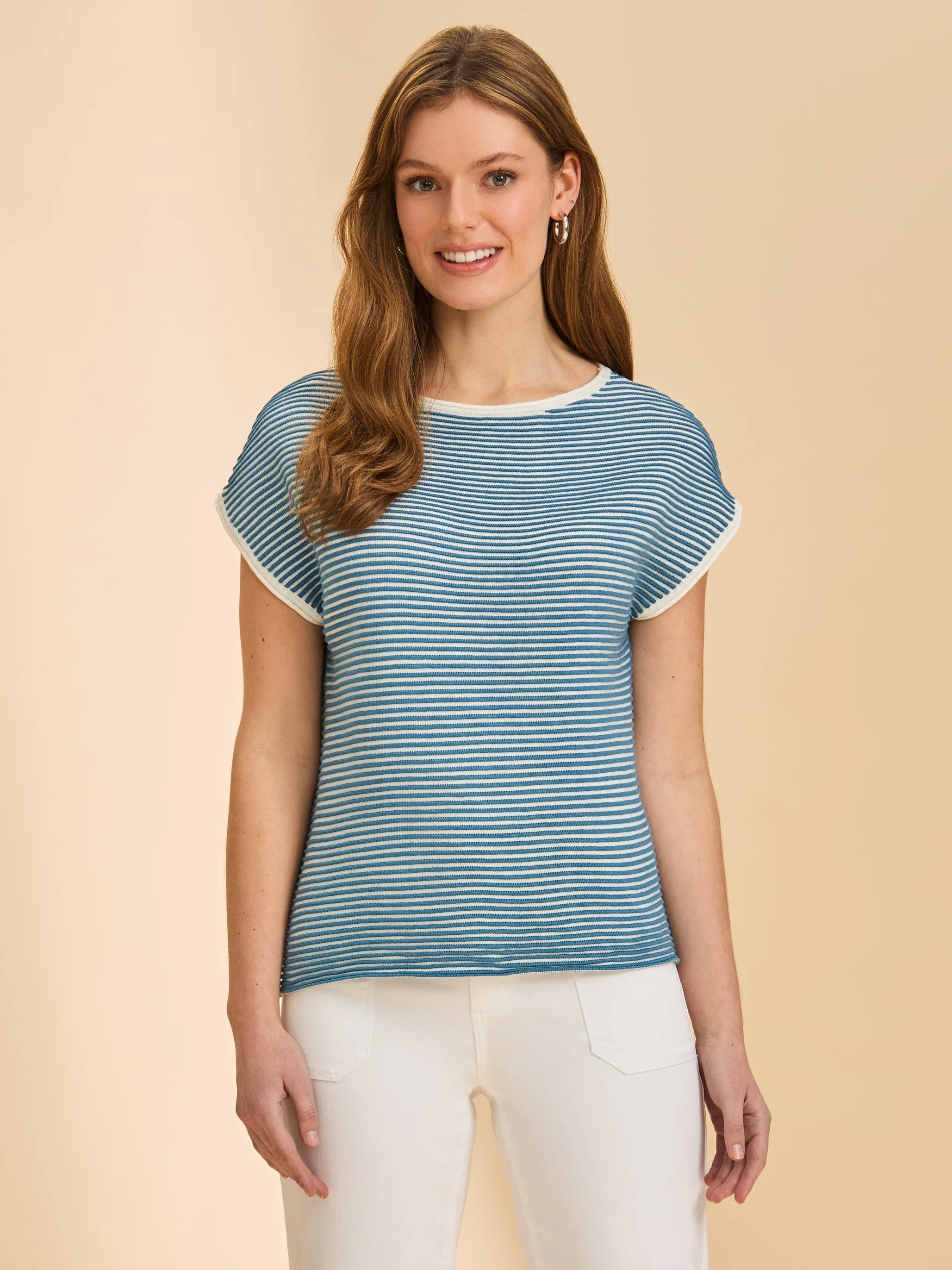FDJ Otto Cap Sleeve Striped Knit Sweater