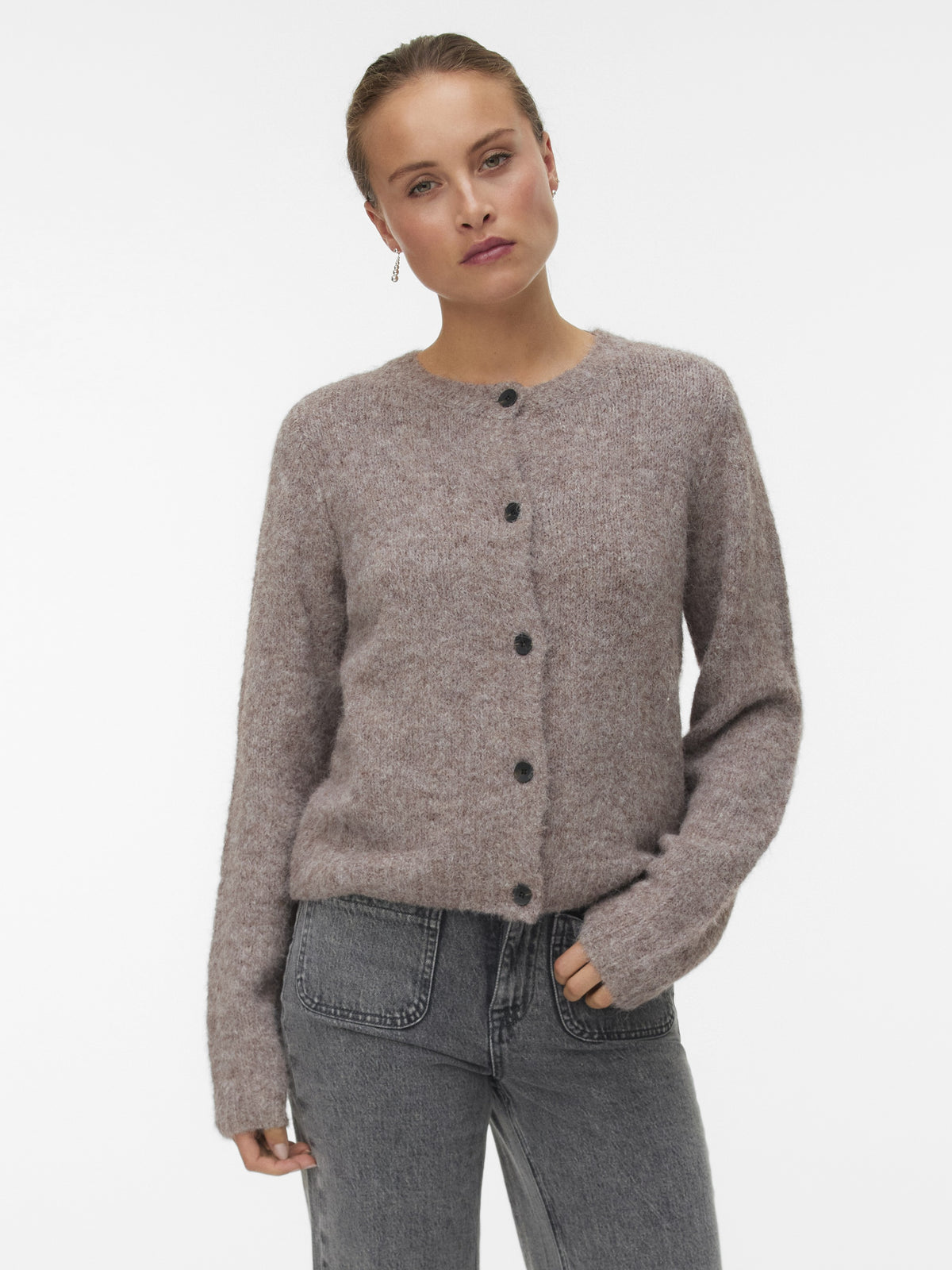 Vero Moda Novah Black Button Crew Neck Cardigan