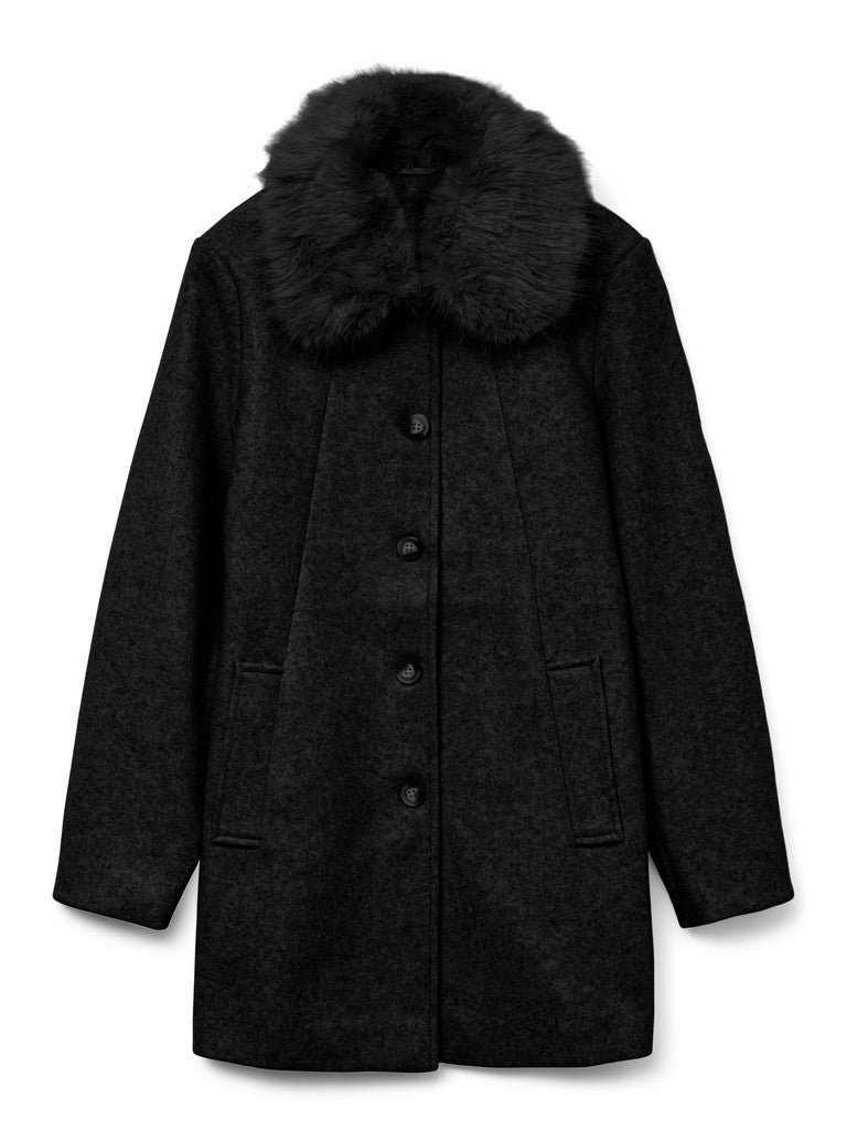Vero Moda Autumn Wool Fur Trim Button Coat