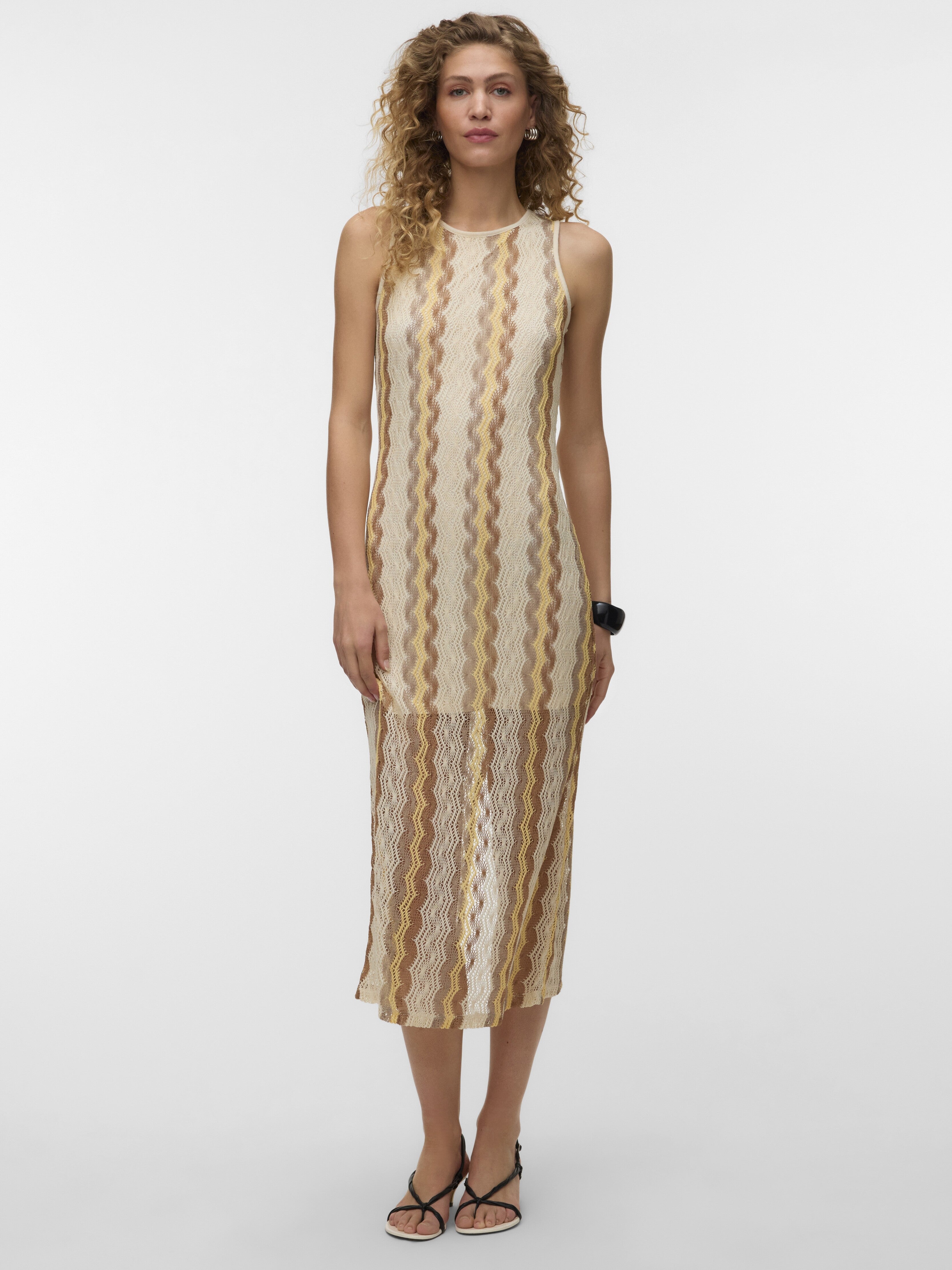 Vero Moda Terchet Sleeveless Maxi Dress in neutral tones with wavy striped pattern by Vero Moda