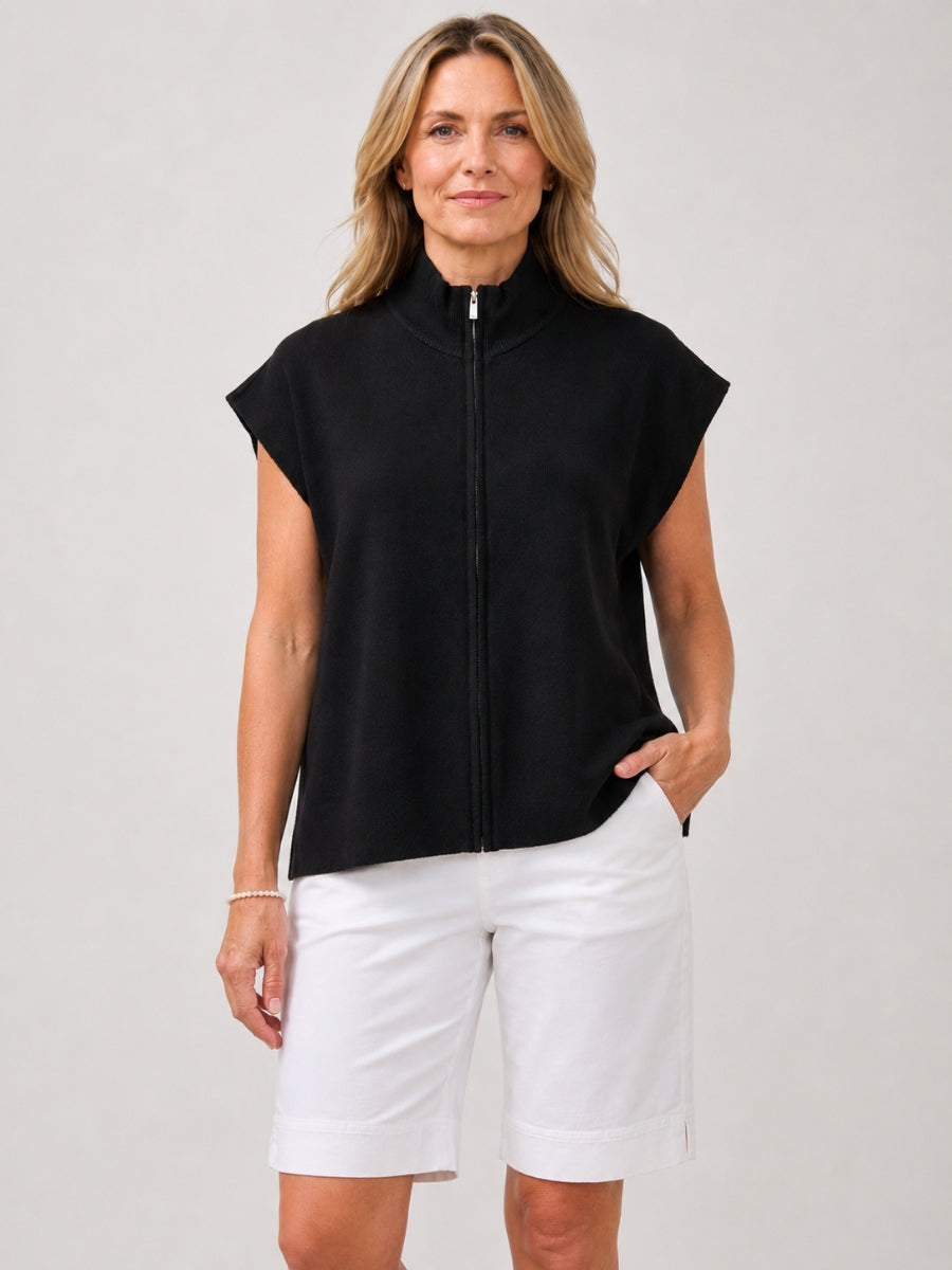 Vero Moda Saba Zip Front Vest in black, sleeveless outerwear with a high collar by Vero Moda.