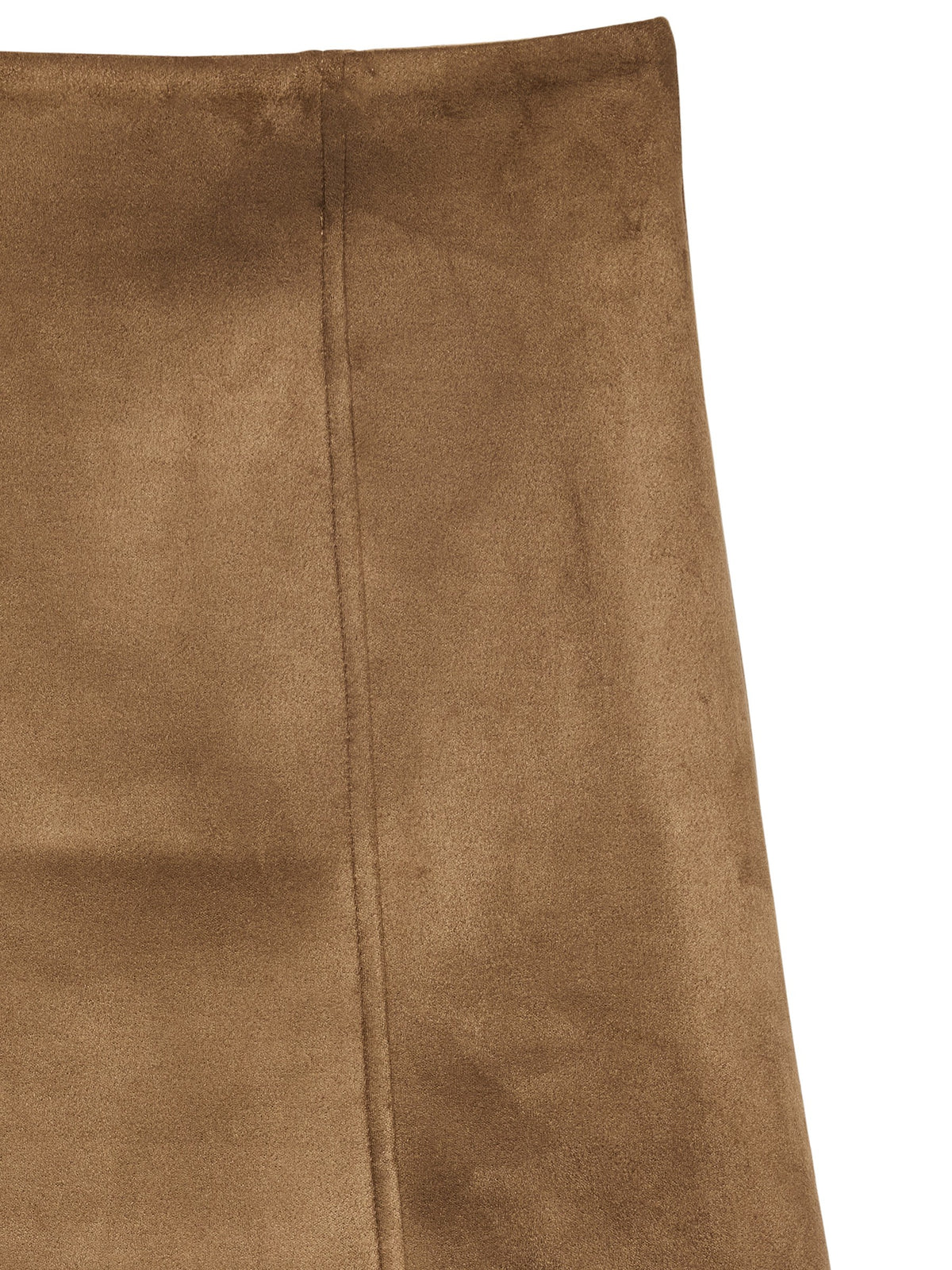 Close-up of brown suede fabric with visible seam stitching detail in outerwear material.