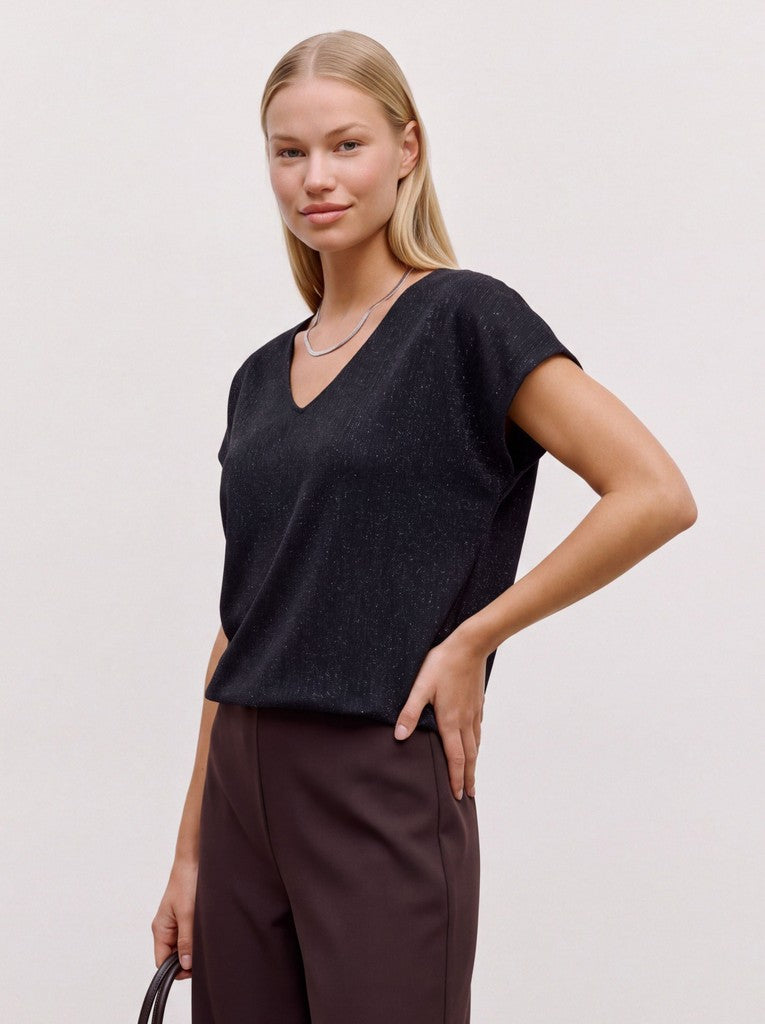 Vero Moda Night Shimmer Short Sleeve V-Neck Top