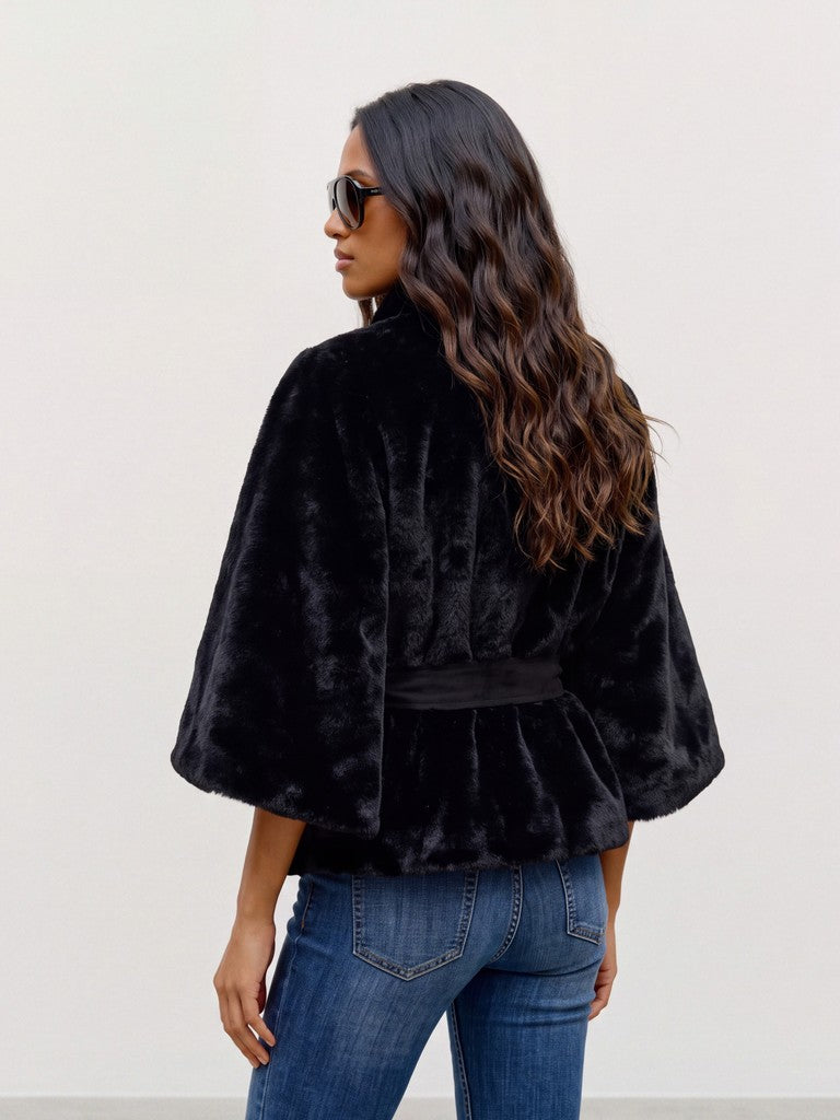 Vero Moda Solaimamia Faux Fur Belted Cape