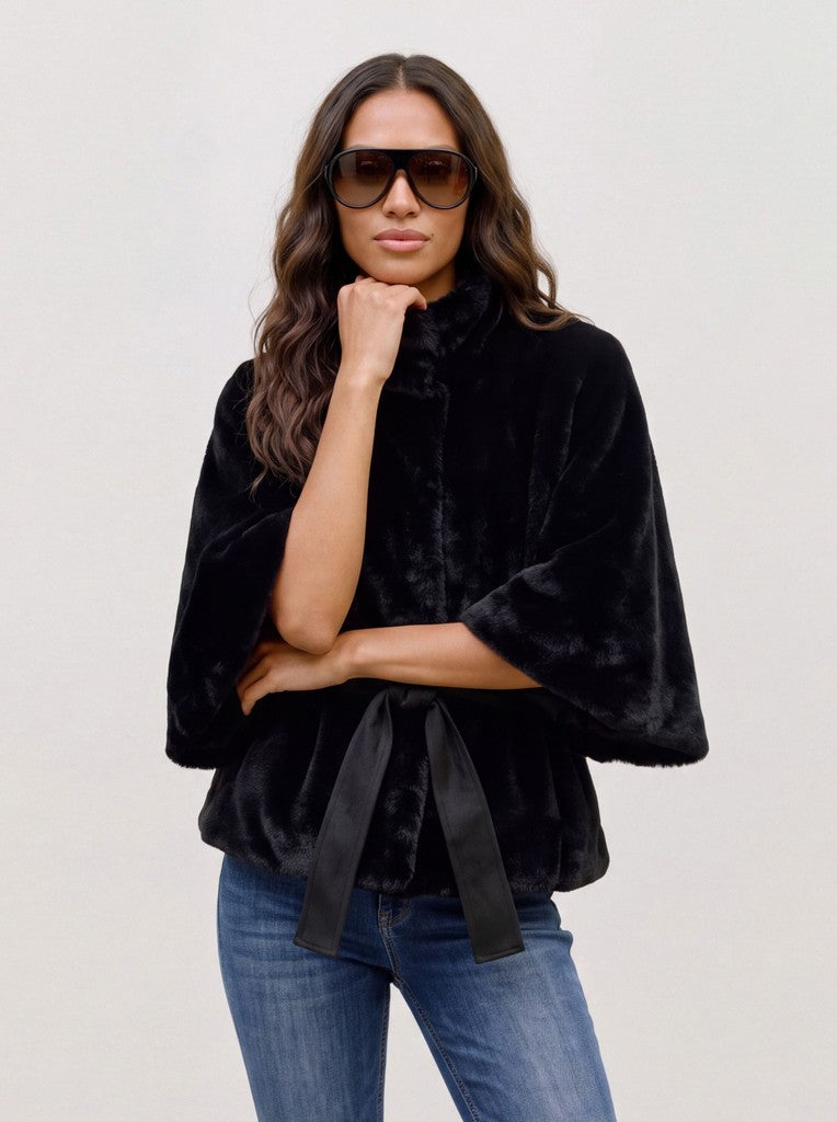 Vero Moda Solaimamia Faux Fur Belted Cape
