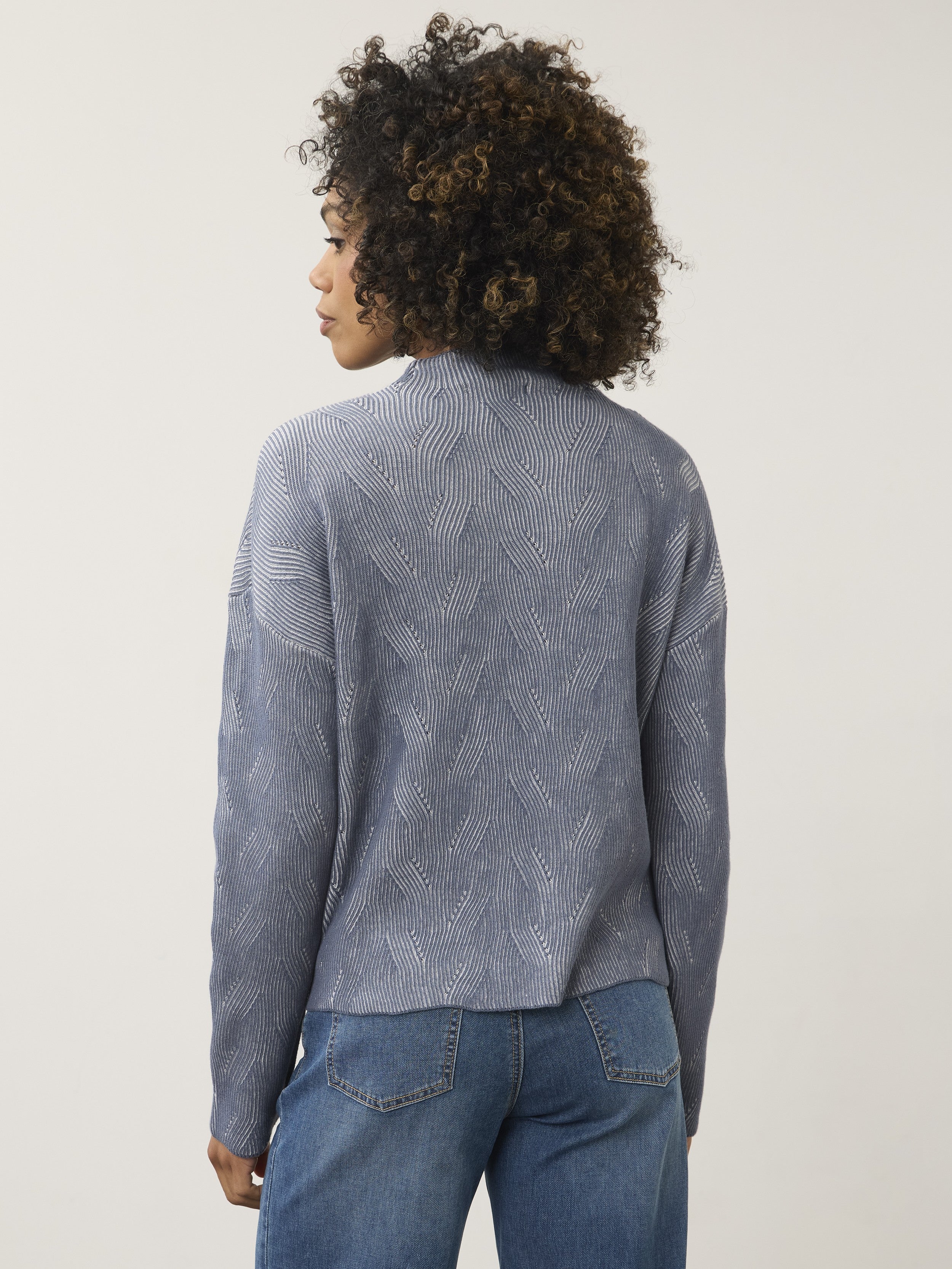 FDJ Cotton Two-Tone Mock Neck Sweater