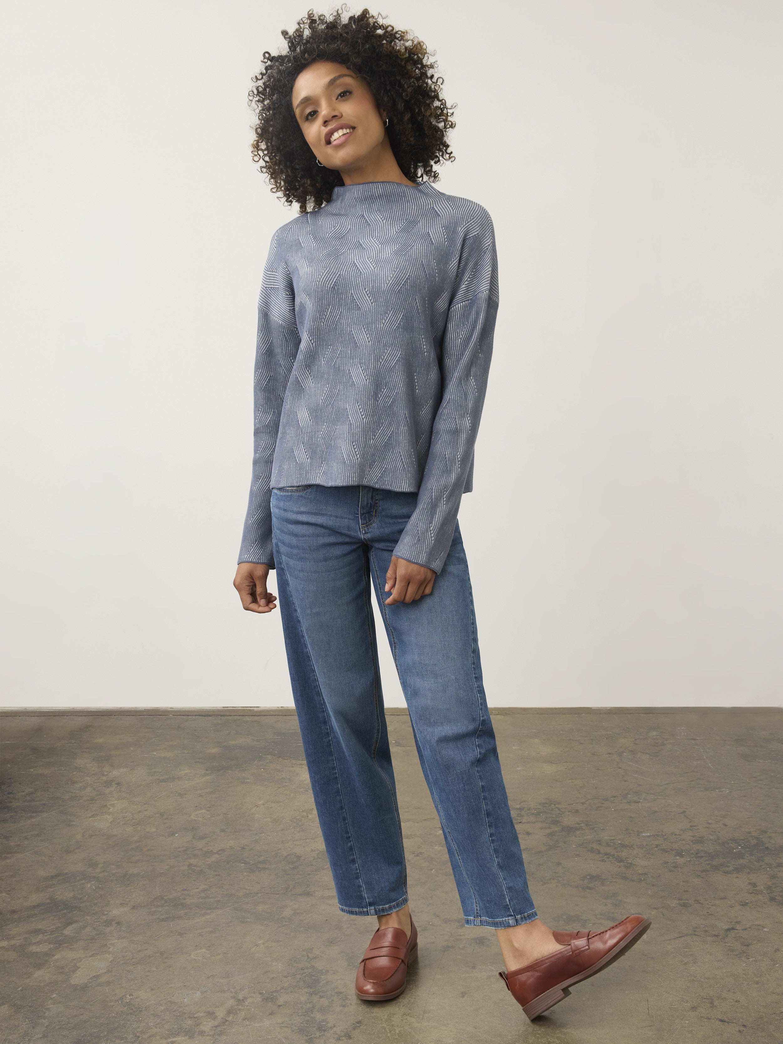 FDJ Cotton Two-Tone Mock Neck Sweater