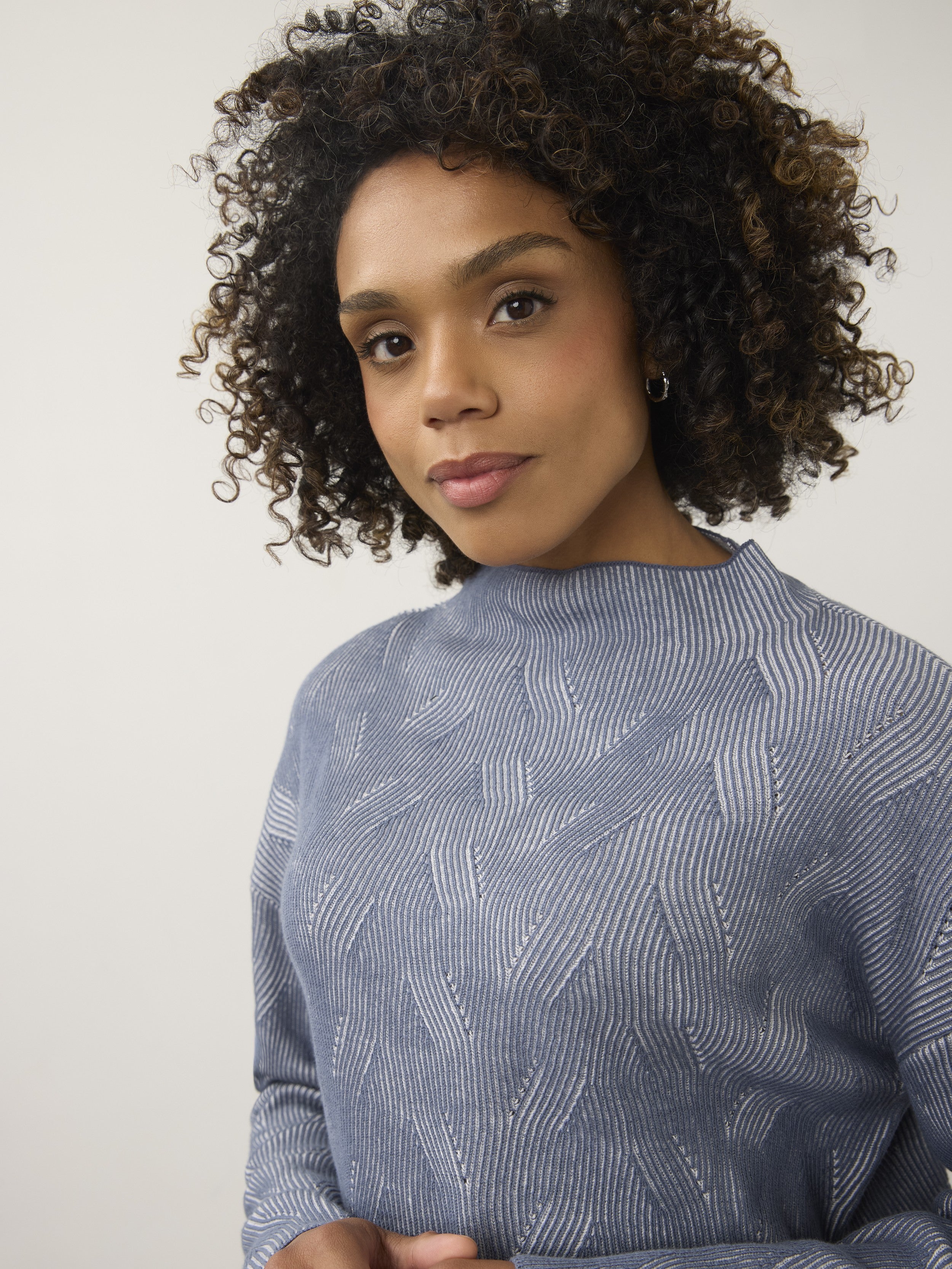 FDJ Cotton Two-Tone Mock Neck Sweater
