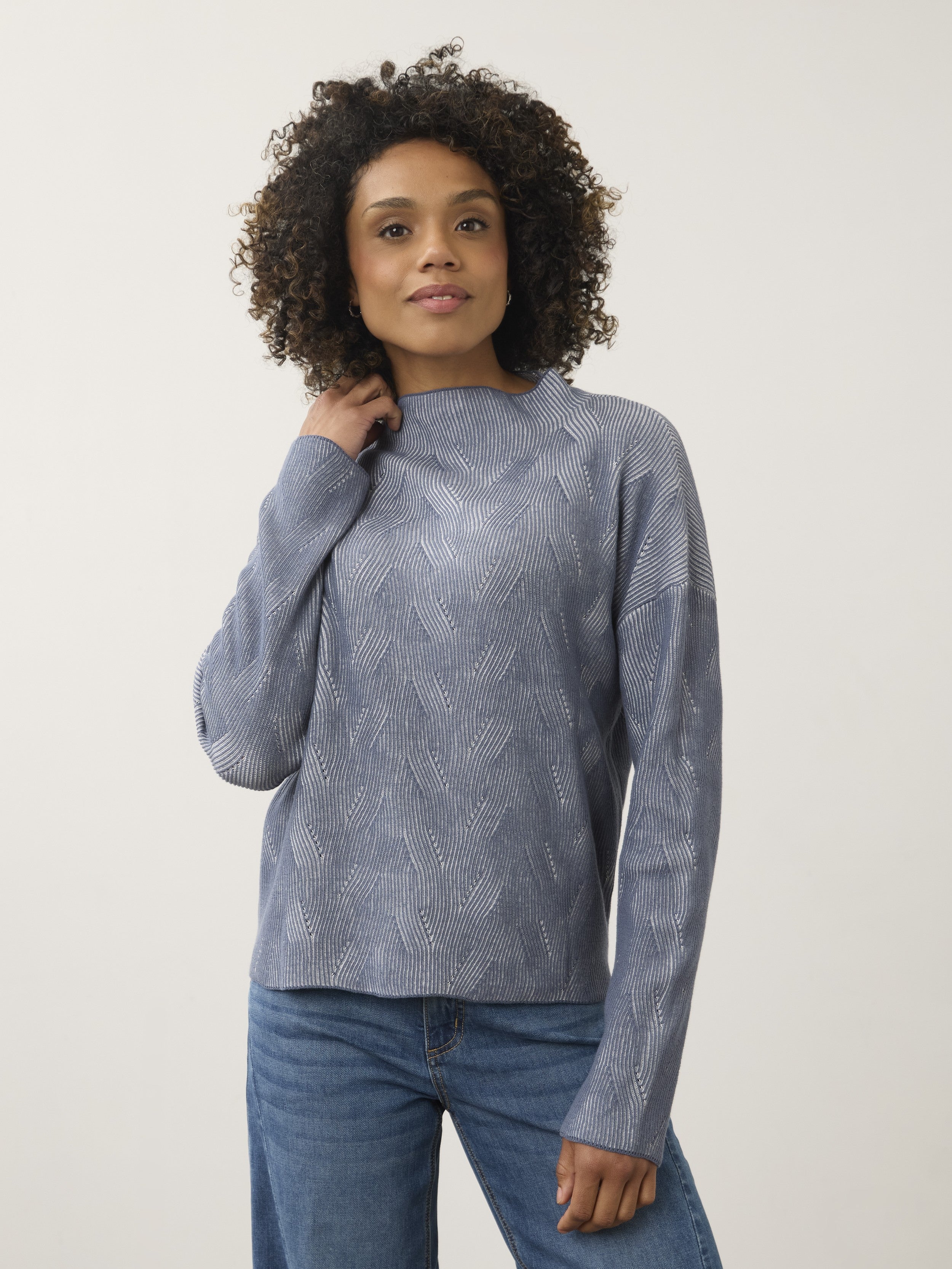 FDJ Cotton Two-Tone Mock Neck Sweater