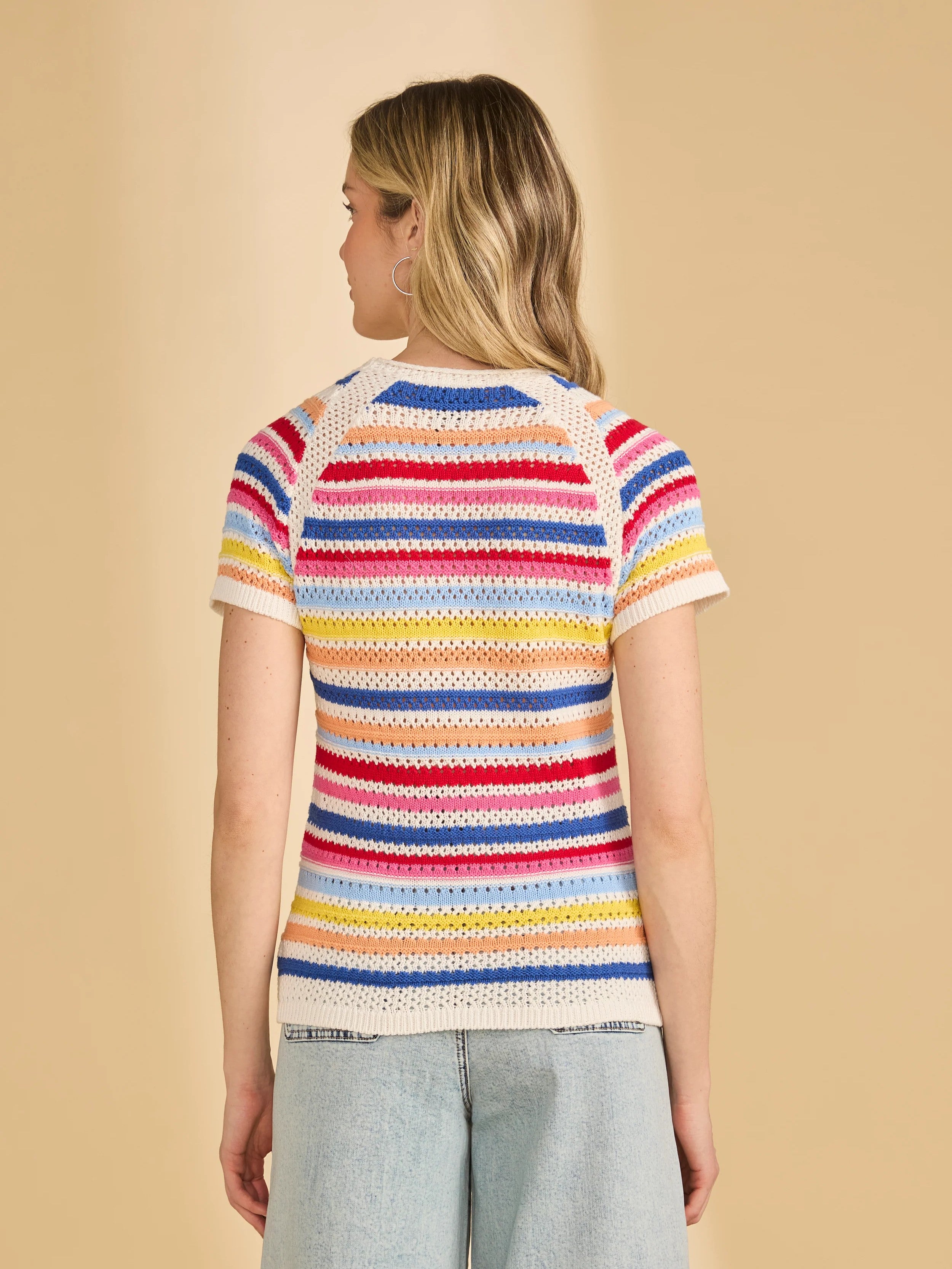 FDJ Popsicle Stripe Short Sleeve Cotton Crew Neck Sweater