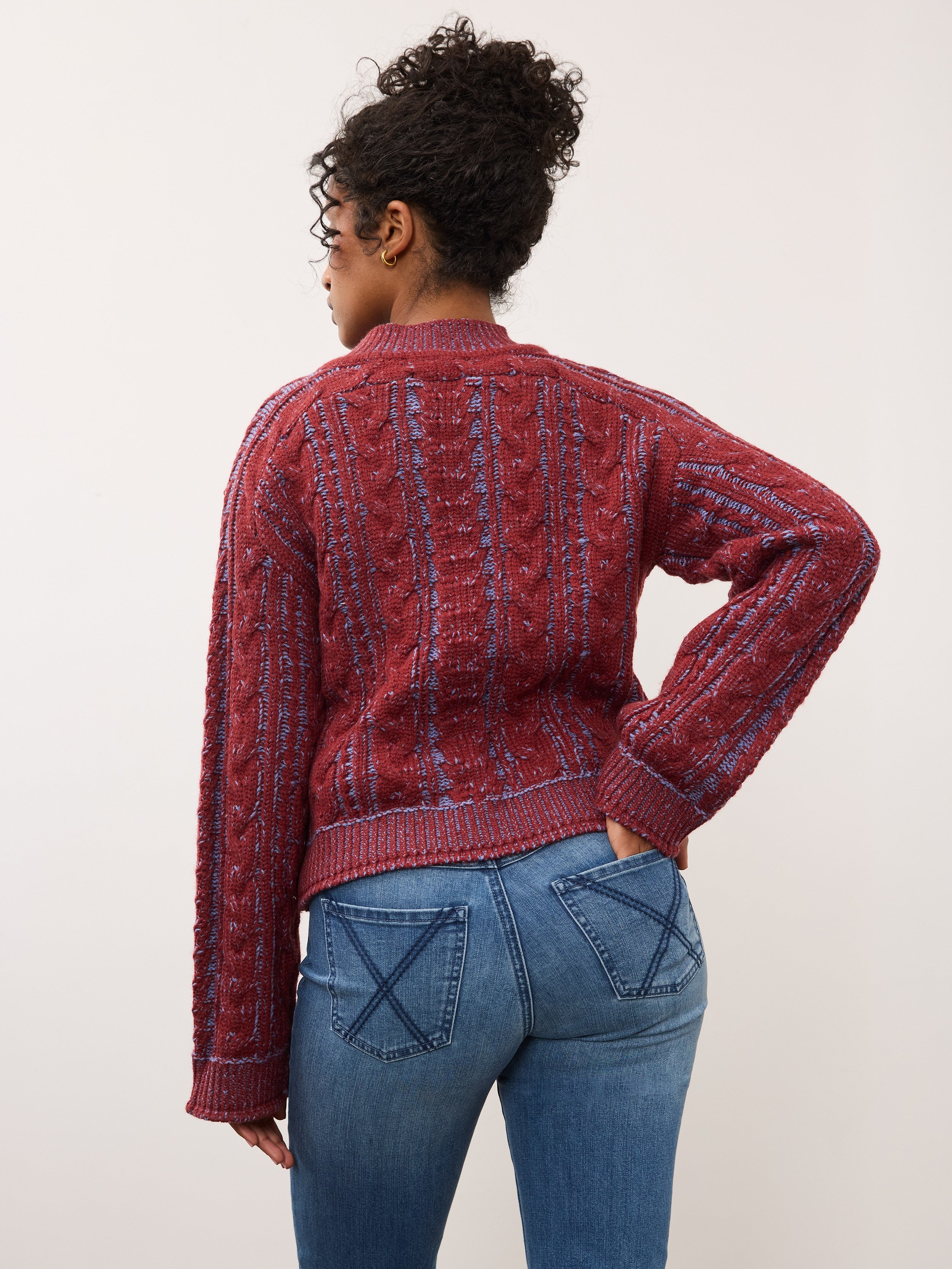 FDJ On The Cover Wool Blend Cable Mock Neck Sweater