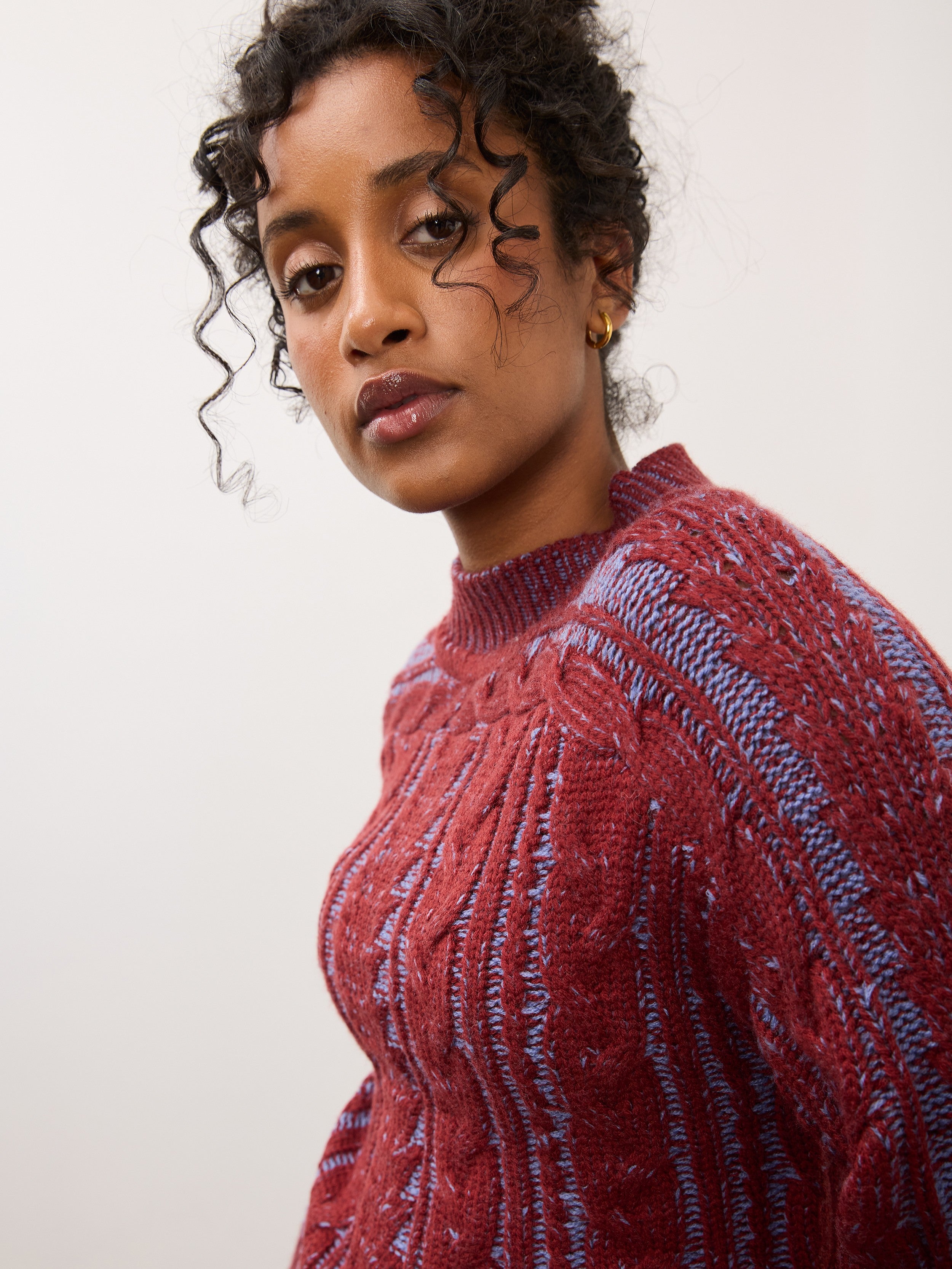 FDJ On The Cover Wool Blend Cable Mock Neck Sweater