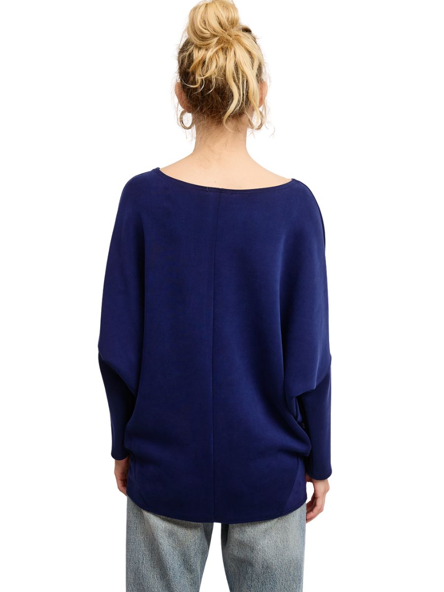 Navy blue Julie Modal Dolman Top by Jolie Inc., soft fabric, relaxed fit, stylish long sleeves, casual tops collection.