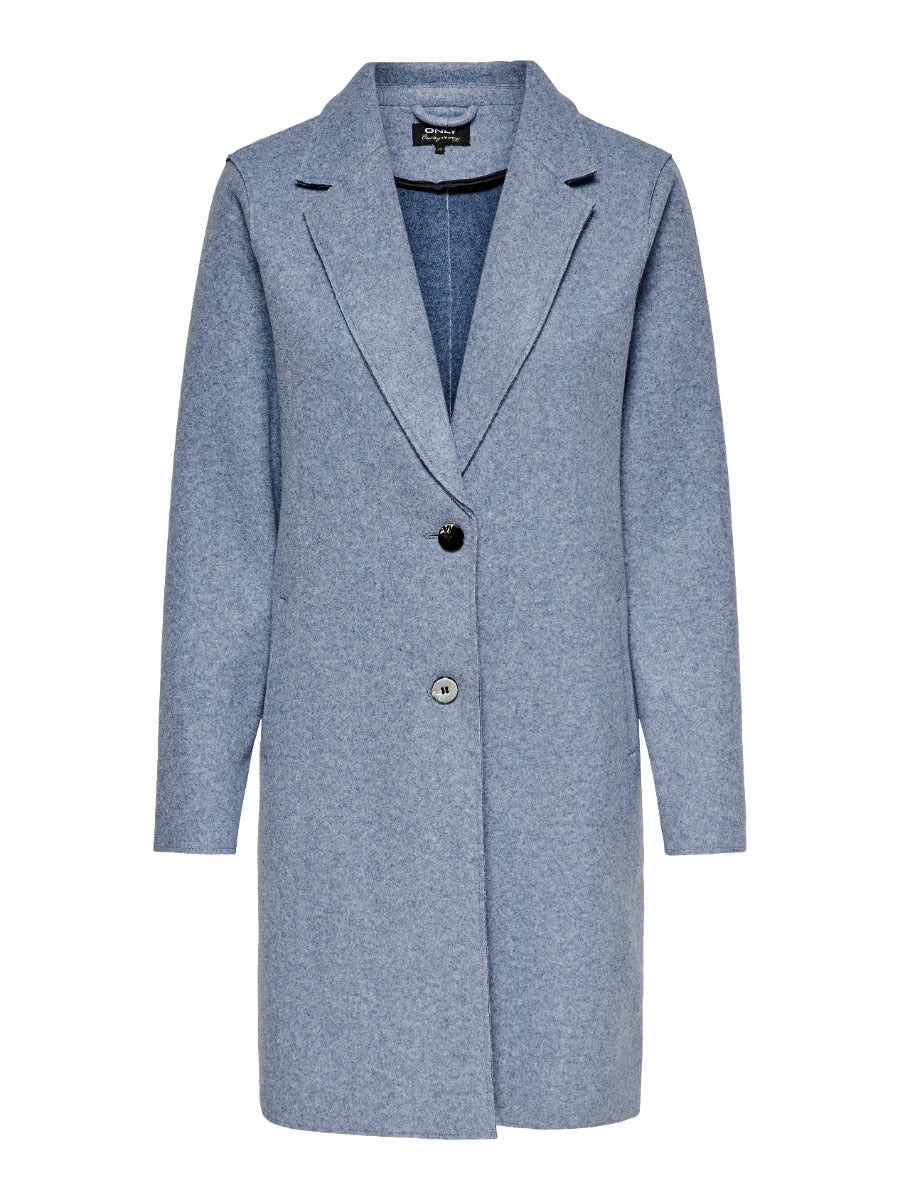 ONLY Carrie Bonded 3 Button Coat by Only in light blue, tailored outerwear with lapel collar and button closure