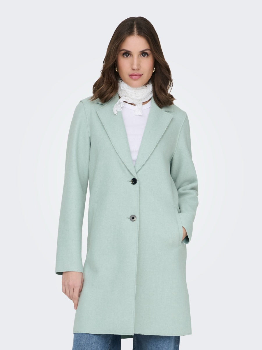 ONLY Carrie Bonded 3 Button Coat in soft pastel green from Only, stylish outerwear with tailored lapels and pockets