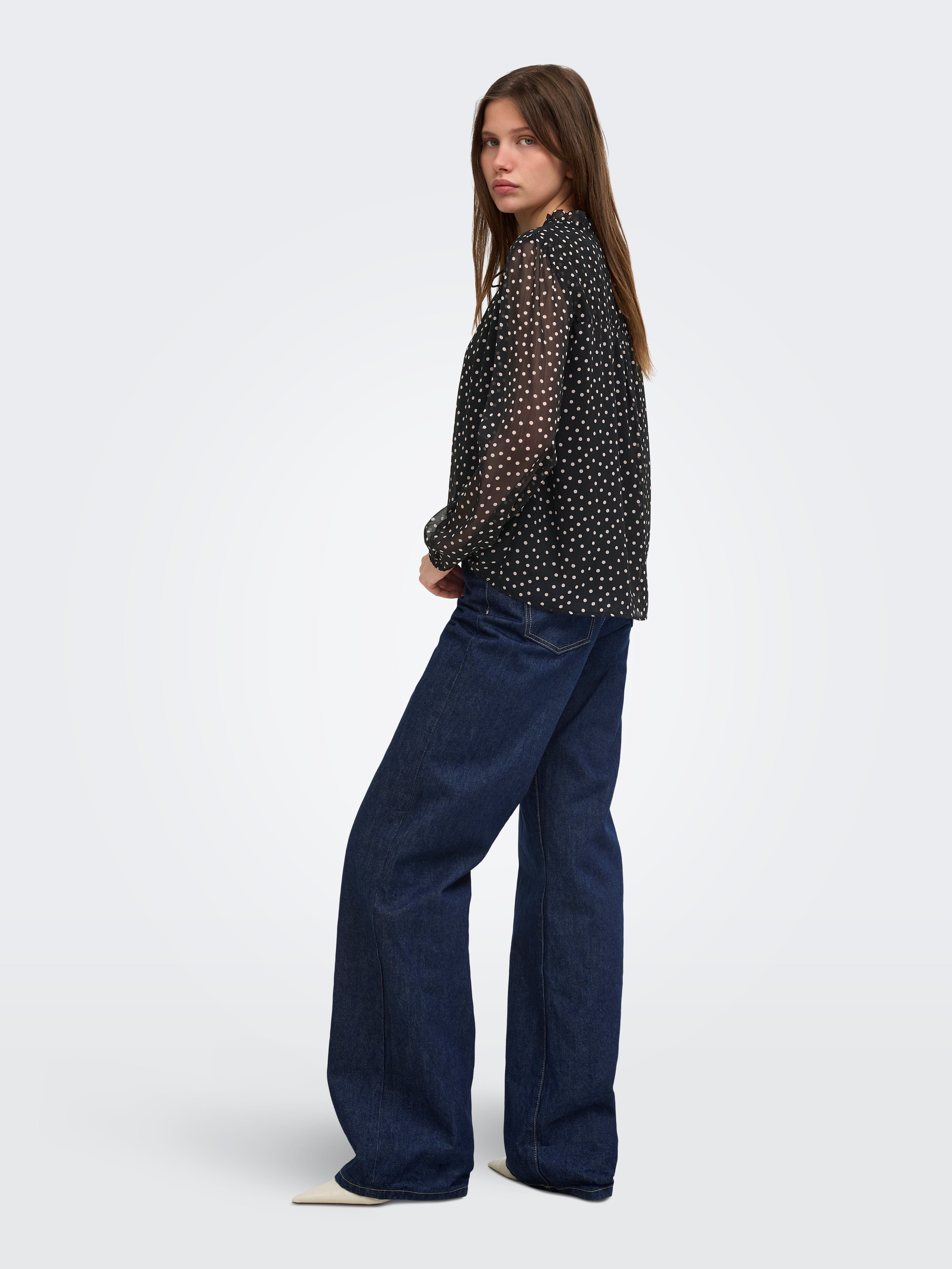 Only Ditsy All-Over Print Tie Neck Blouse