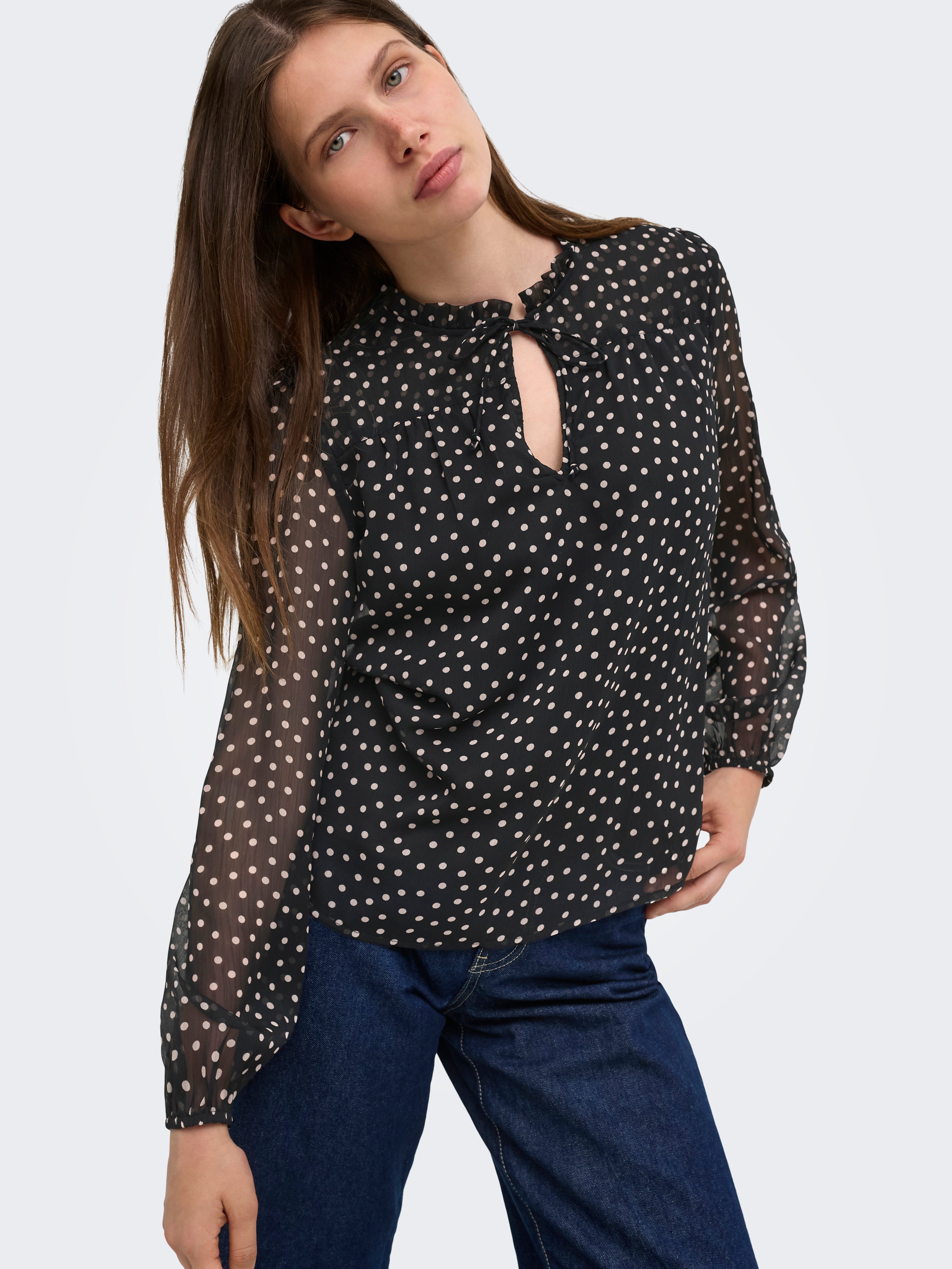 Only Ditsy All-Over Print Tie Neck Blouse