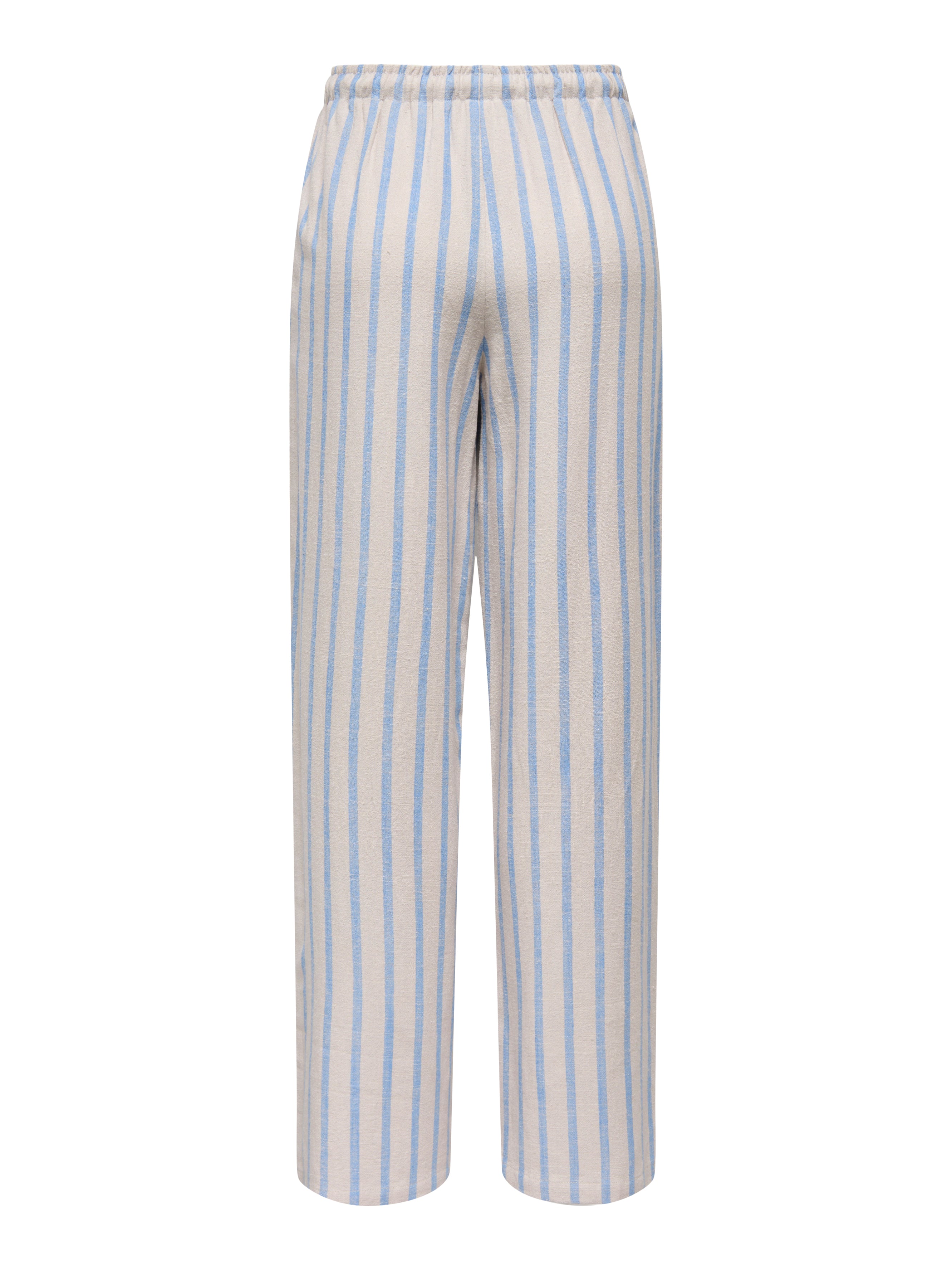ONLY Siesta Linen Blend 32" Pant by Only, beige with light blue vertical stripes, relaxed fit, elastic waistband