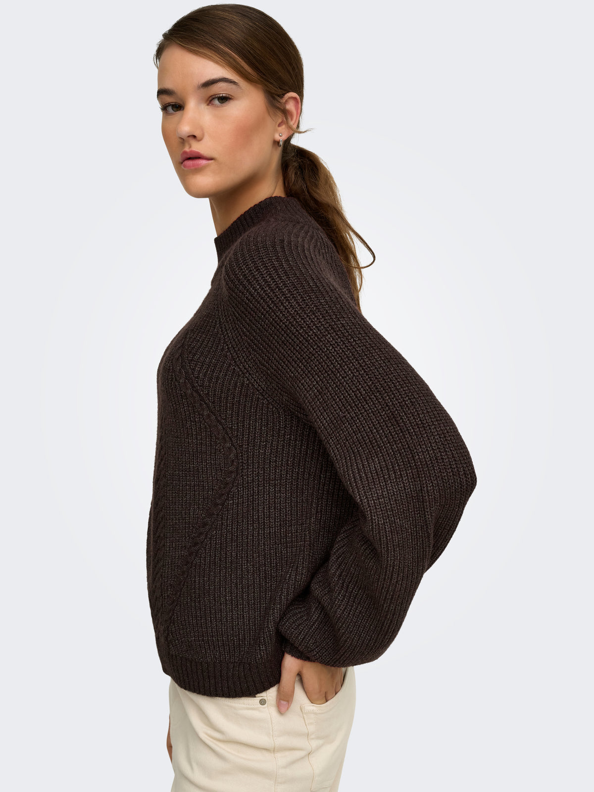 Only Katia Cable Knit Mock Neck Sweater