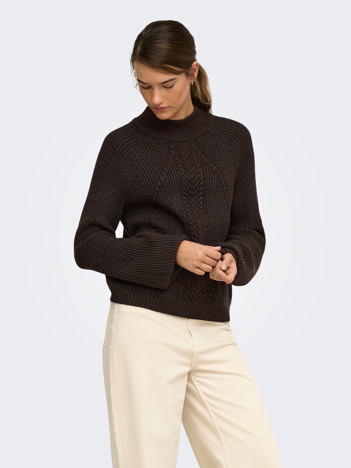 Only Katia Cable Knit Mock Neck Sweater
