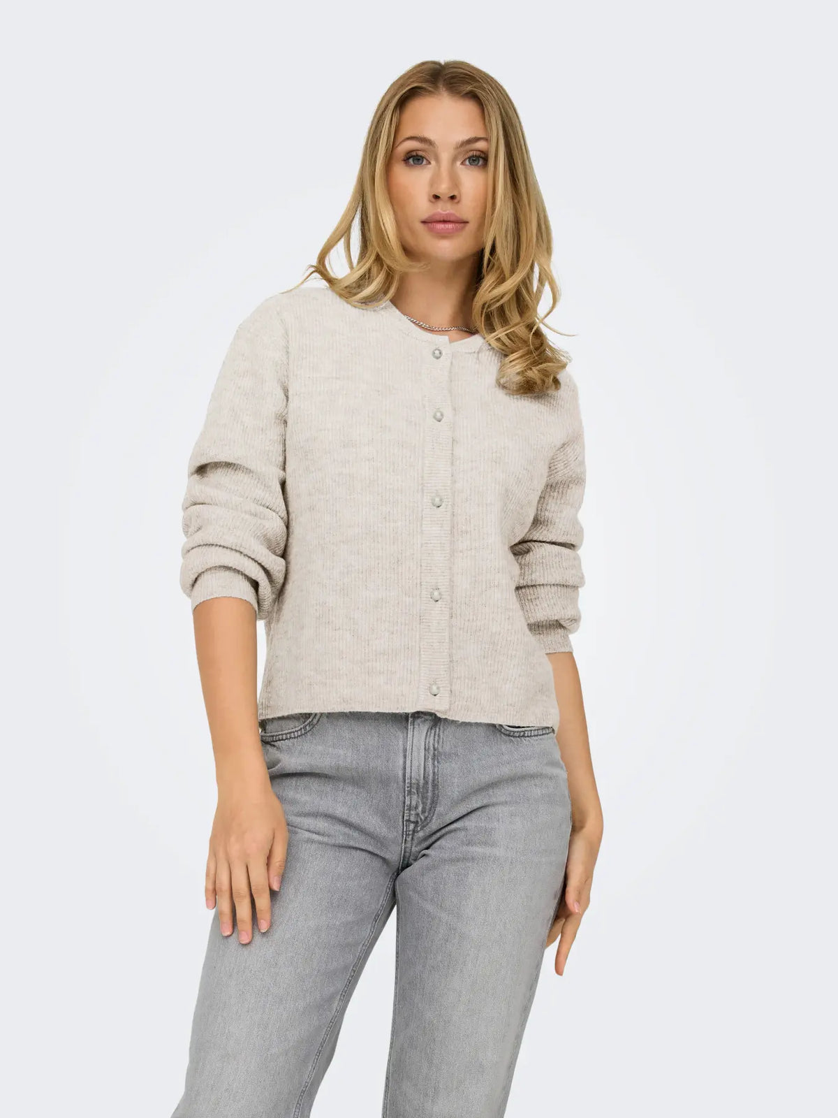 JDY Lumi Pearl Button Crew Neck Cardigan