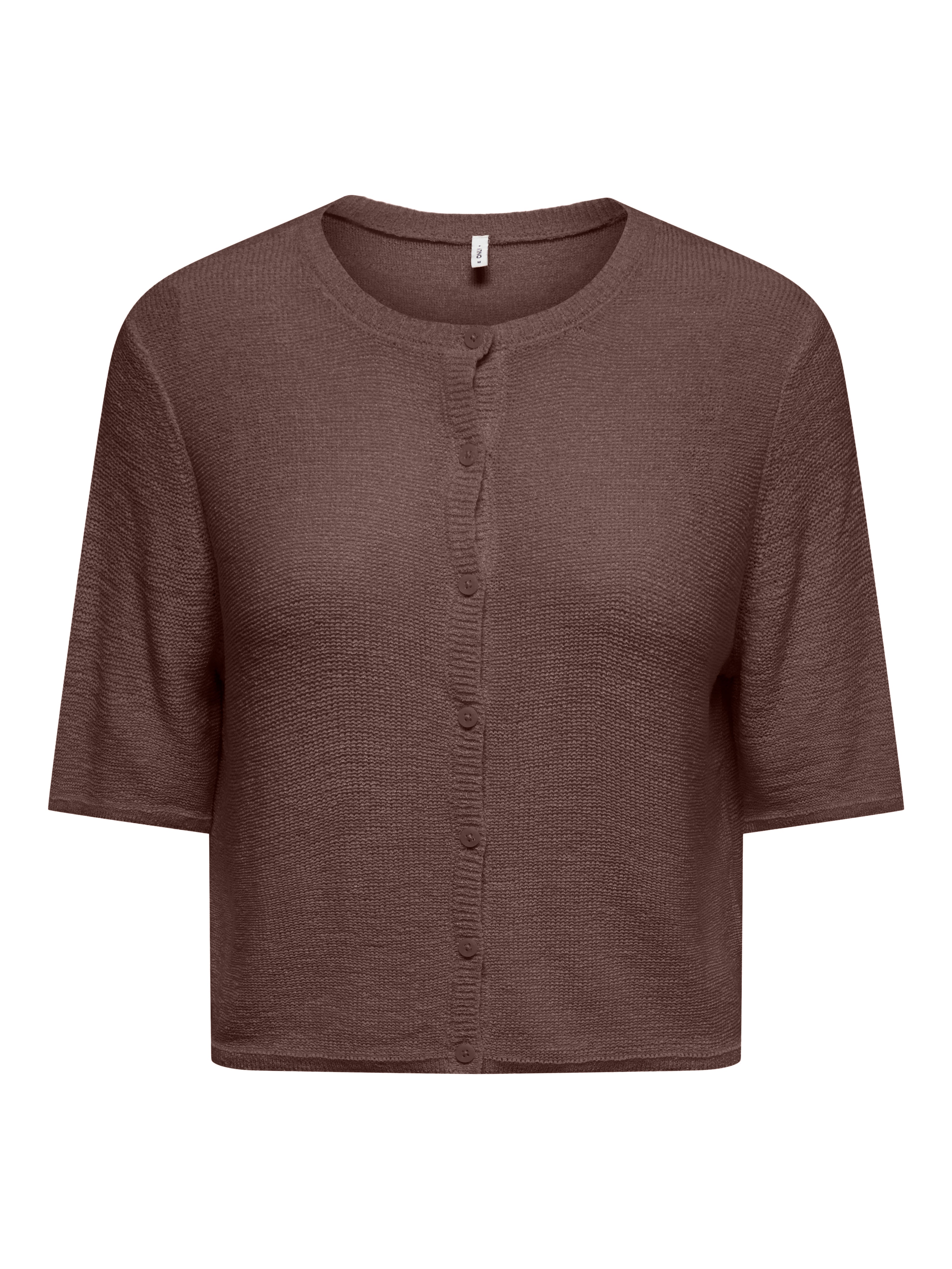 ONLY Simoni 3/4 Sleeve Sweater by Only in soft brown knit, featuring round neckline and button-down front closure