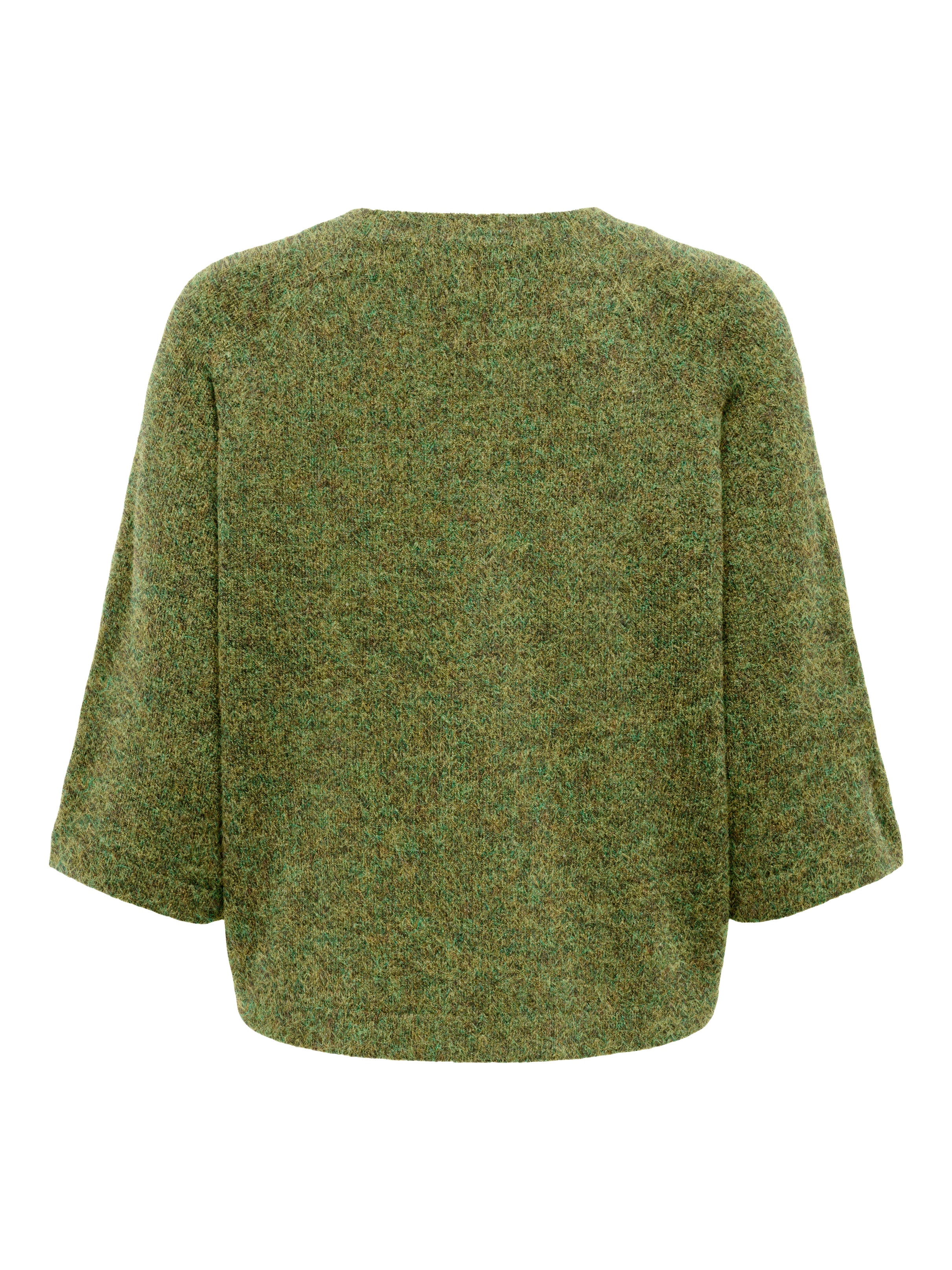 ONLY Simoni 3/4 Sleeve Sweater by Only, green textured knit sweater with wide sleeves and relaxed fit back view.