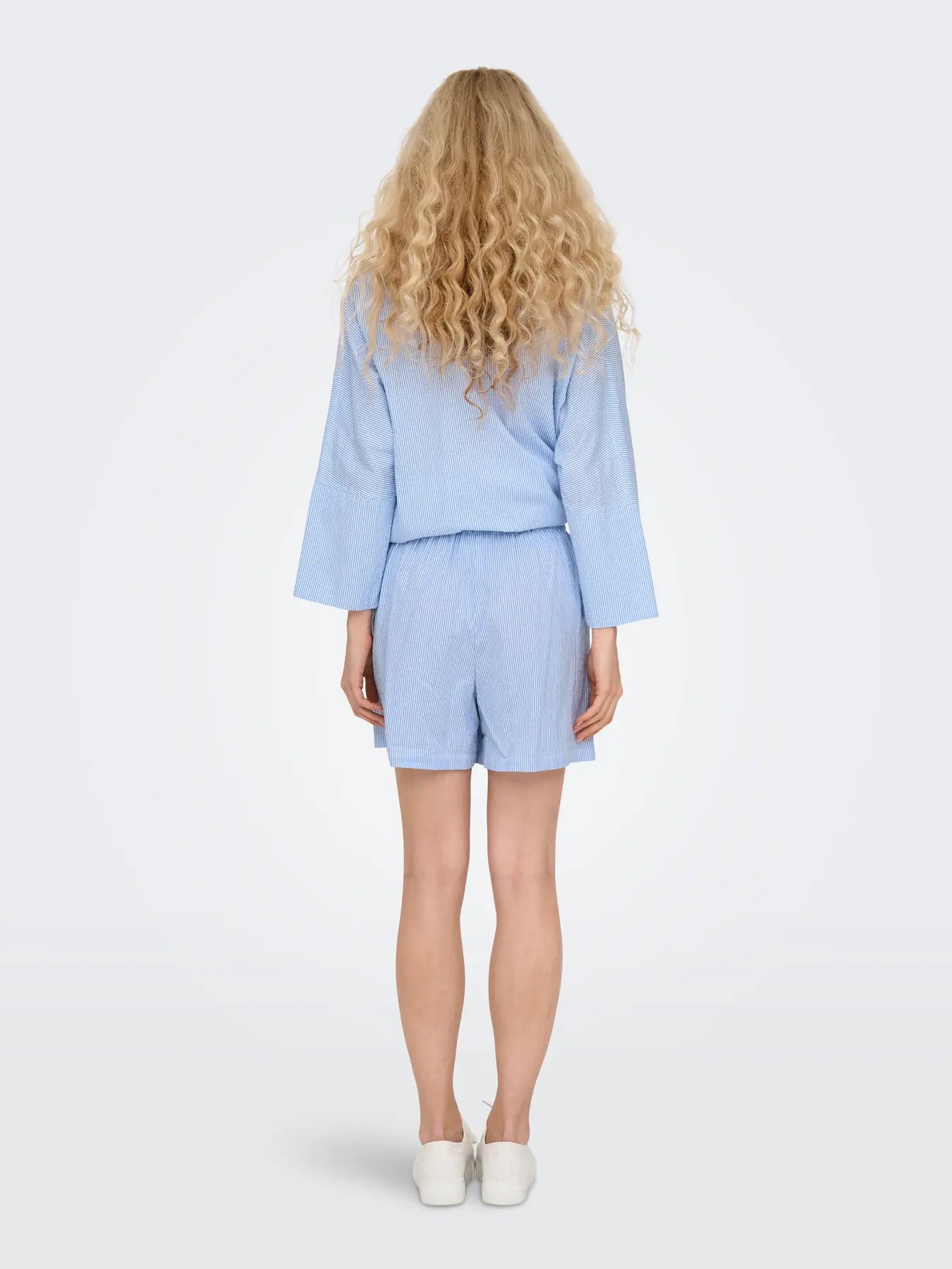 Light blue Only Augusta Stripe Cotton Shorts displayed from the back on a model against a plain background.
