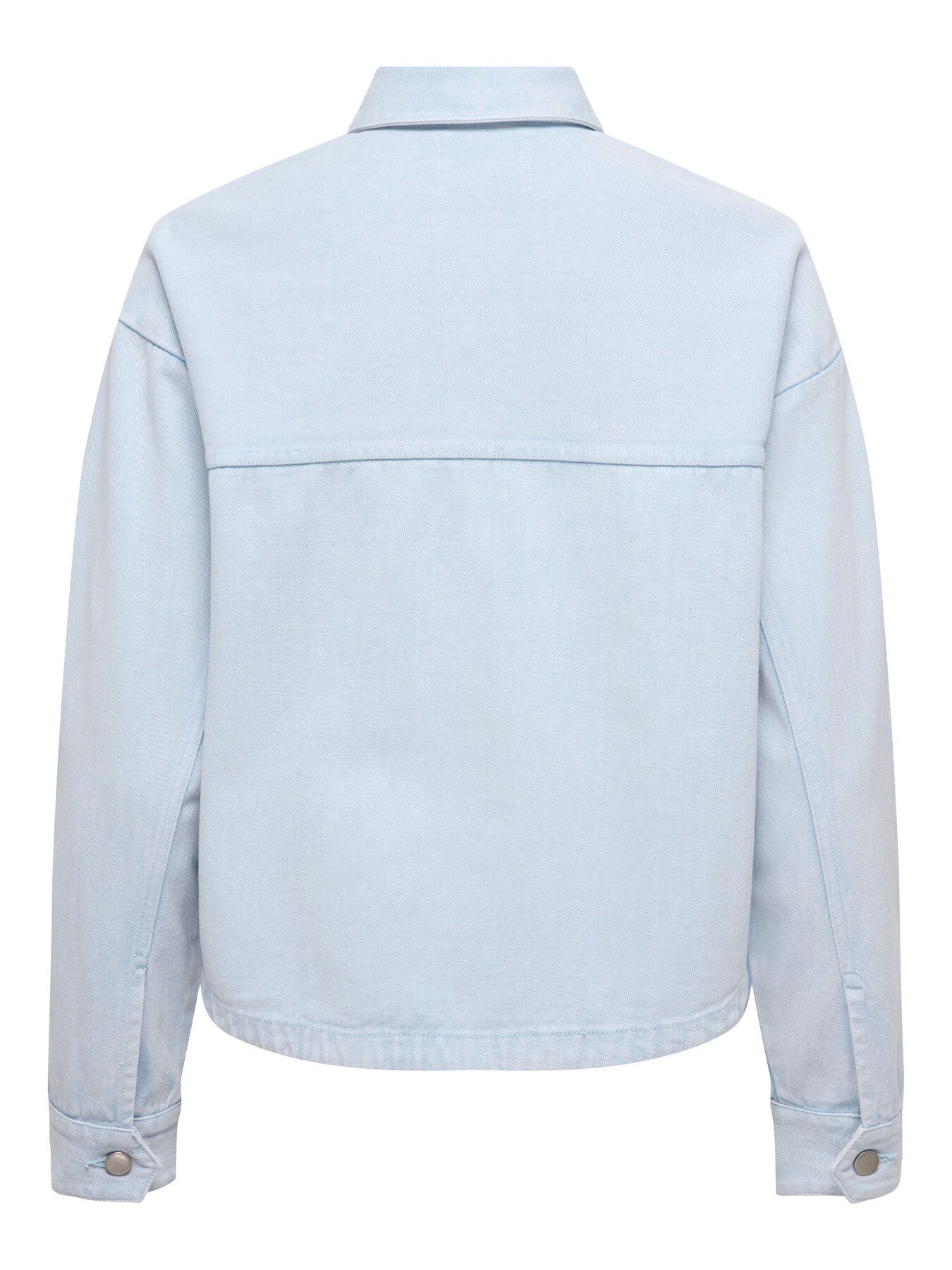 Light blue outerwear back view featuring Jacqueline De Yong Noma Long Sleeve Shacket jacket style by Jacqueline De Yong