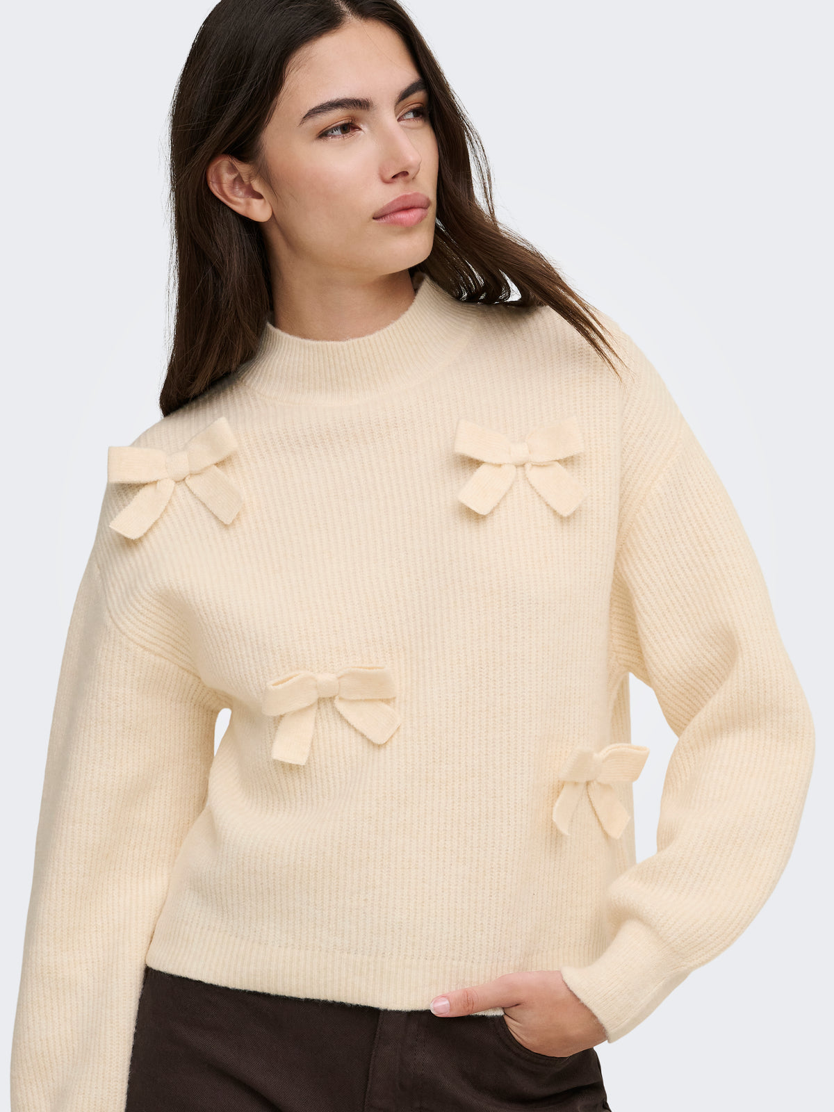 Only Lisa Bow Mock Neck Sweater