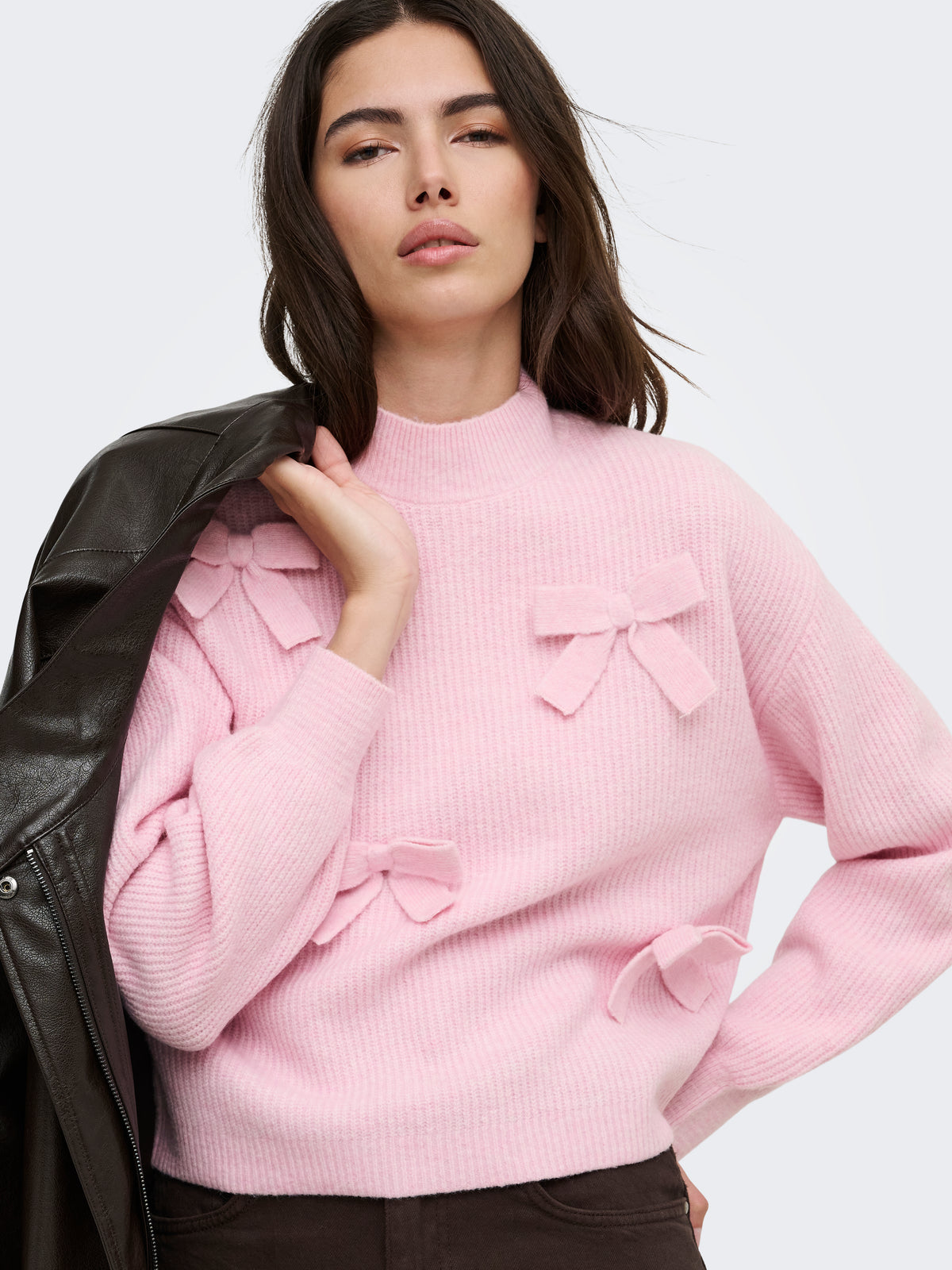 Only Lisa Bow Mock Neck Sweater