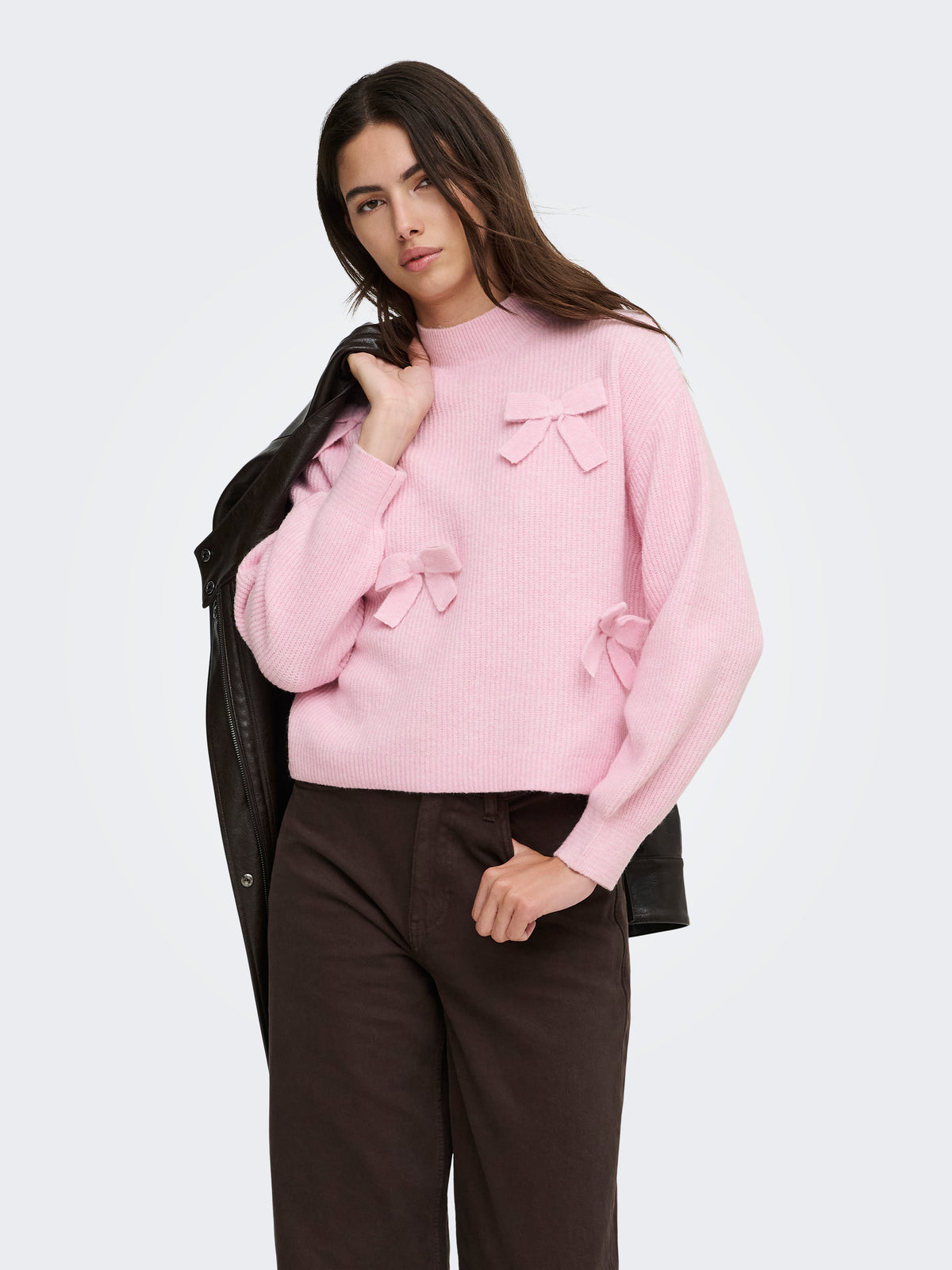Only Lisa Bow Mock Neck Sweater