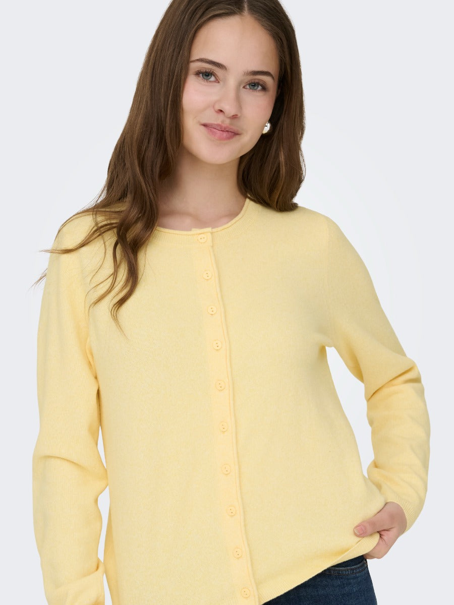 Light yellow knit cardigan with button front design from Only, the ONLY Loyal Life Button Front Knit Cardigan, cozy sweater top