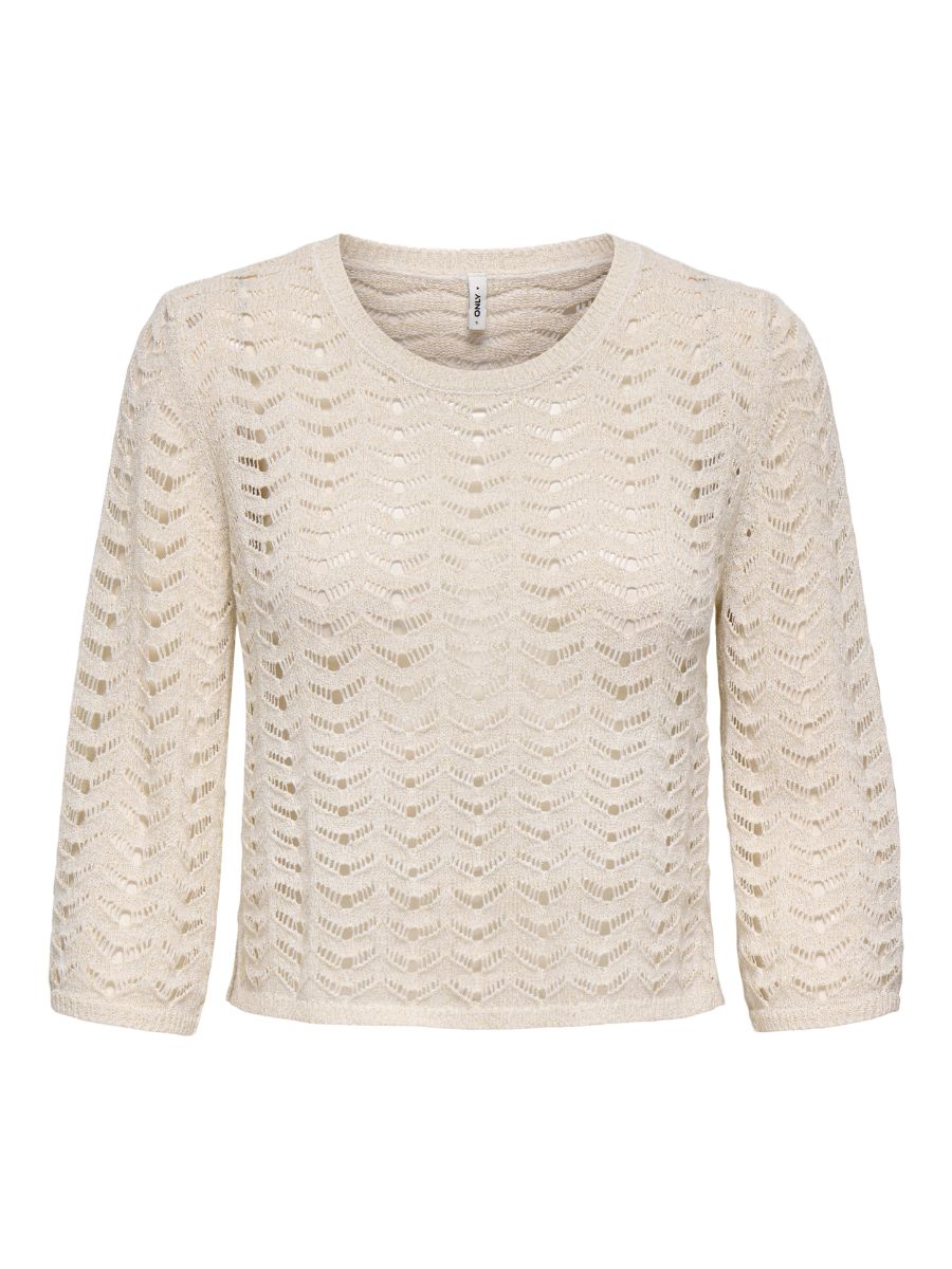 ONLY Sunny Crochet Long Sleeve Top by Only in a light beige crochet design with round neckline and three-quarter sleeves