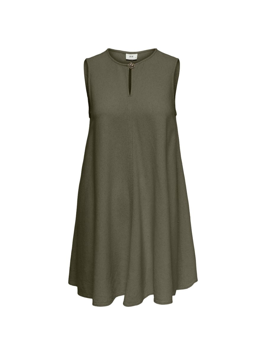 Sleeveless olive linen dress with front button detail, Jacqueline De Yong Linen Dress by Jacqueline De Yong.