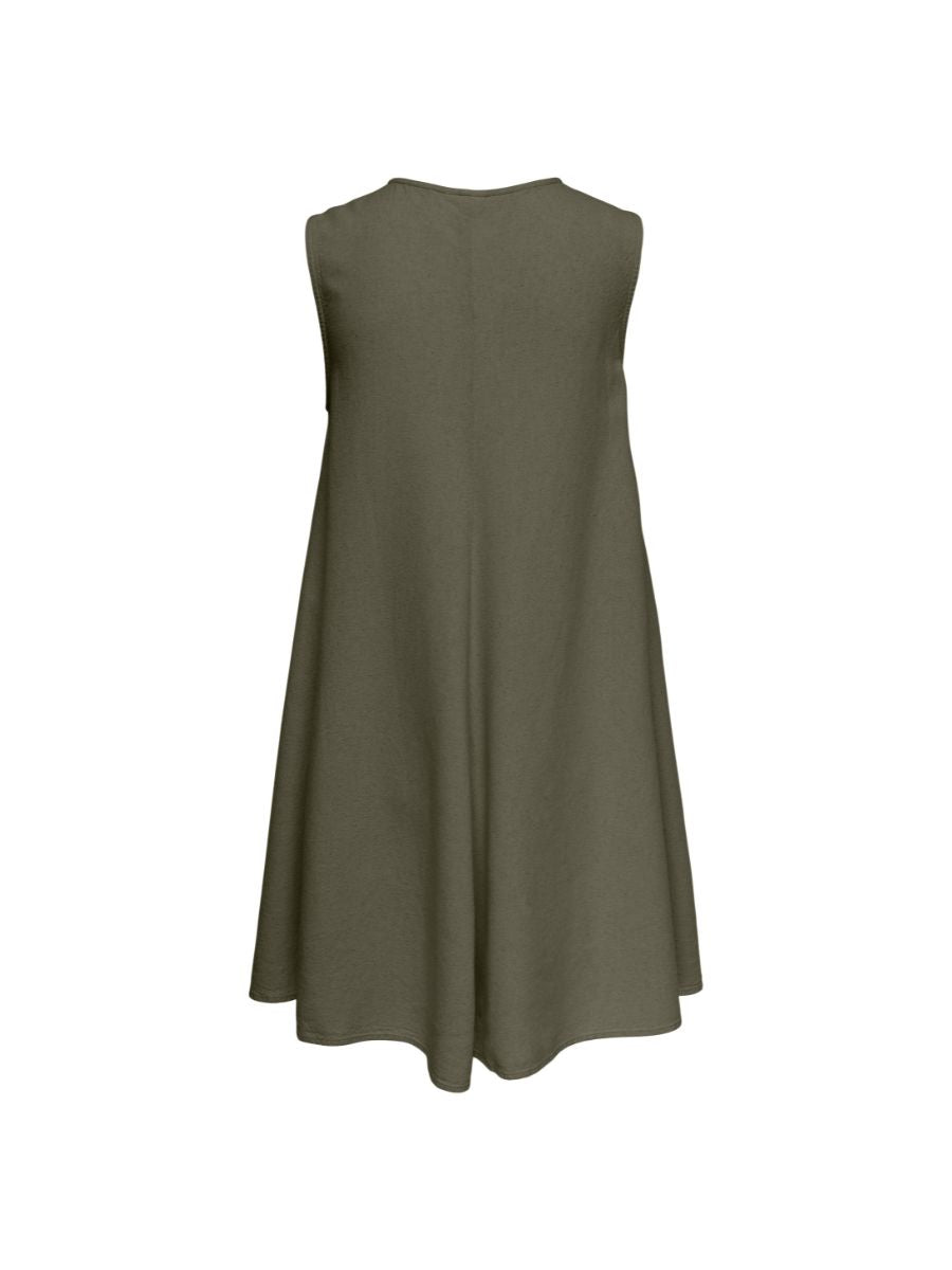 Olive sleeveless flowy fabric back view of Jacqueline De Yong Linen Dress by Jacqueline De Yong