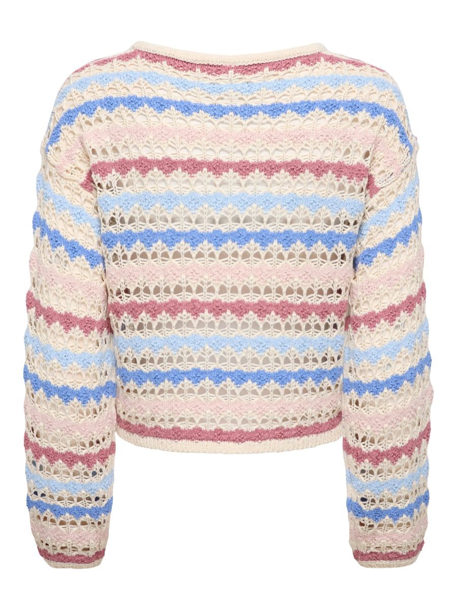 ONLY Geena Striped Open-Knit Crewneck Sweater