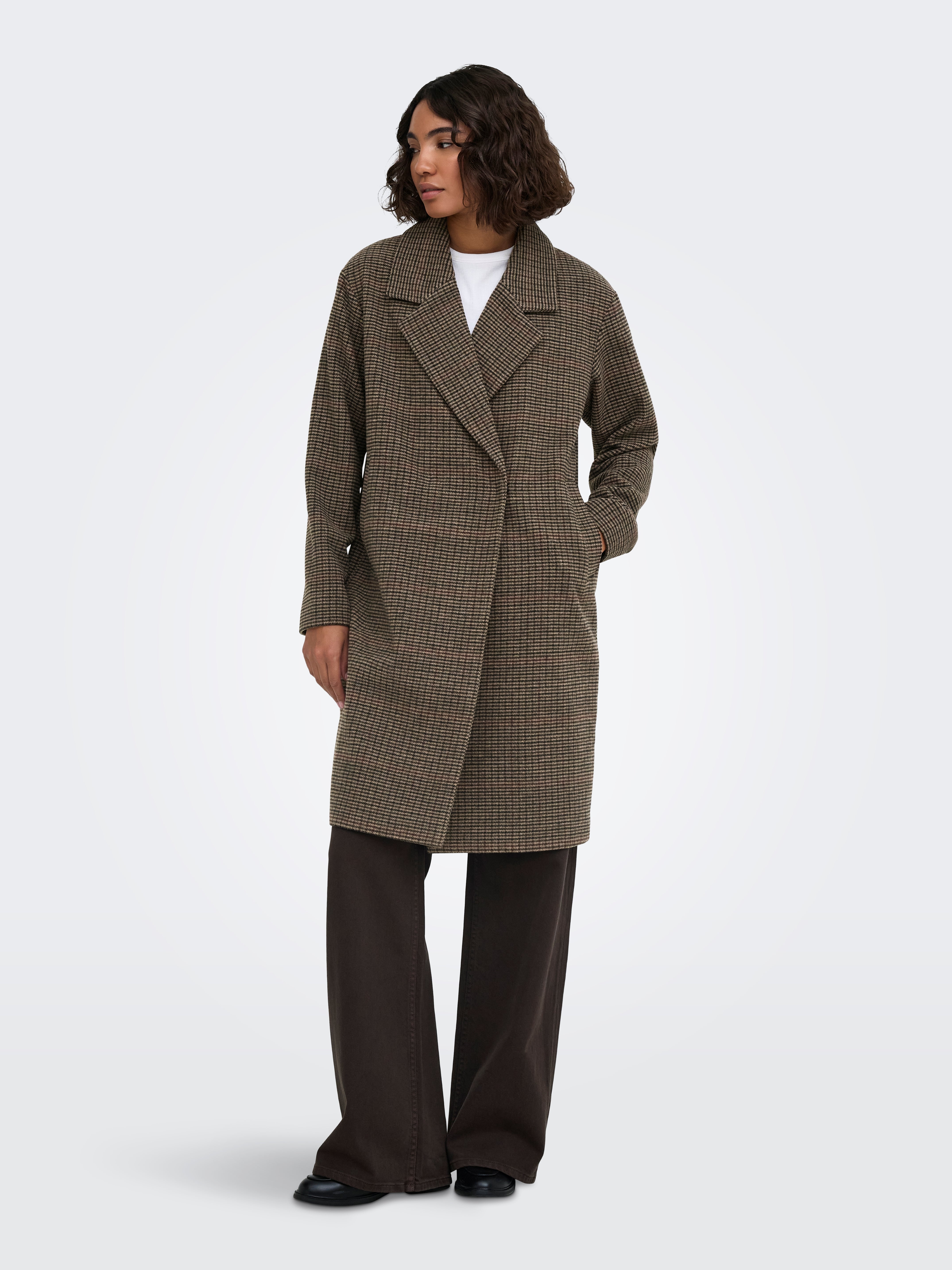 Only Lulu Check Cover Button Coat