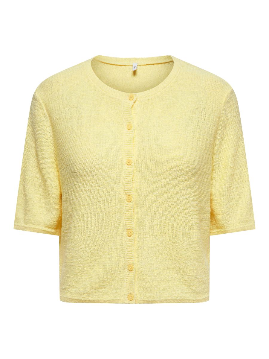 ONLY Sunny Short Sleeve Button Cardigan in soft yellow knit by Only, a lightweight sweater top with buttons.
