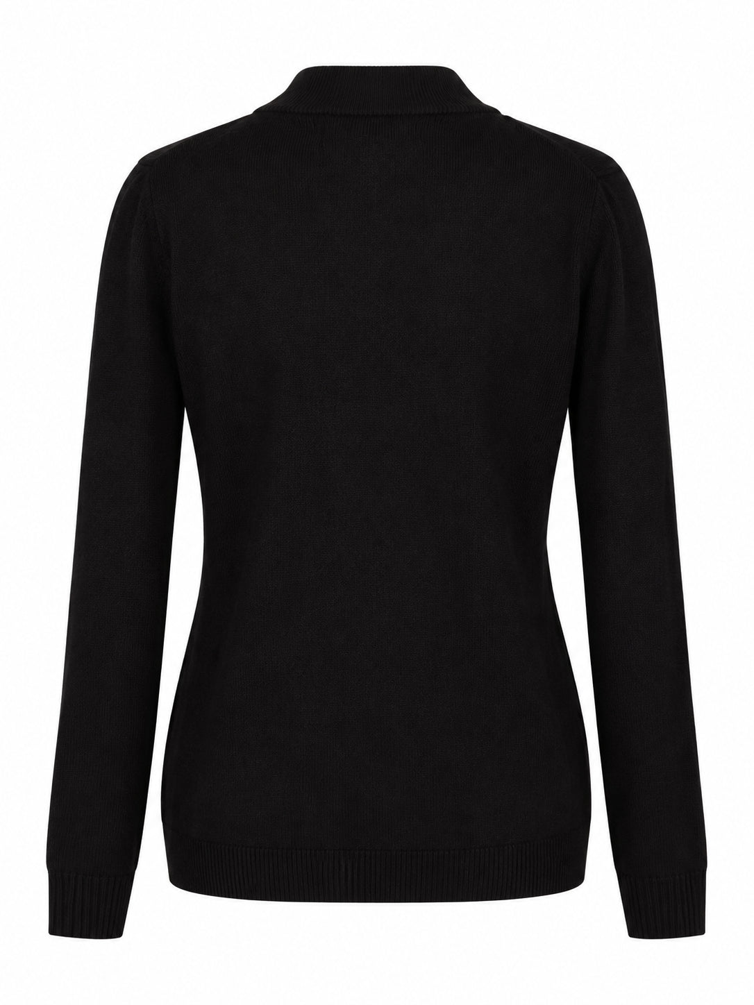 Cable Knit Button Pocket Crew Neck Cardigan by Nulook Fashions, black sweater back view