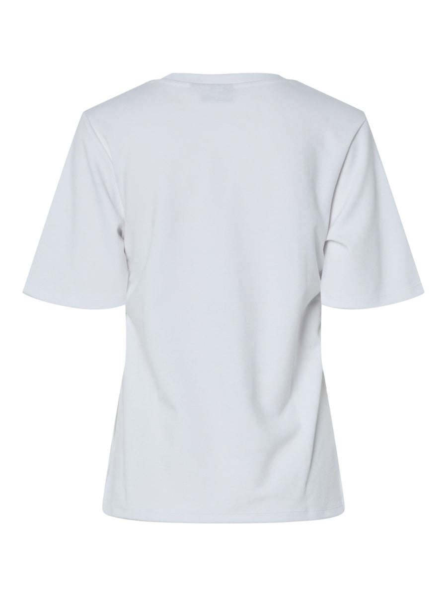 Plain white short-sleeve top shown from the back with a simple round neckline and relaxed fit.