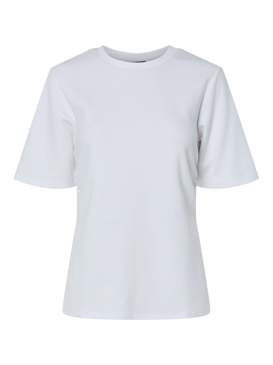 White Skylar Side Slit Short Sleeve Tee by Pieces, simple design with a crew neckline and relaxed fit top