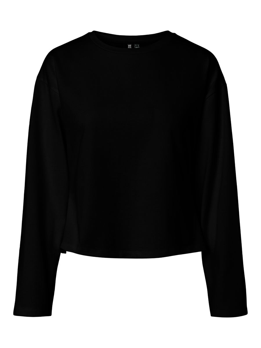 Black long sleeve top with back zip closure, simple design by Pieces, called Amy Back Zip Long Sleeve Top.