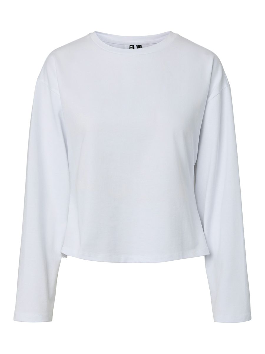 Amy Back Zip Long Sleeve Top by Pieces in white, featuring a simple round neck and long sleeves, casual fit top