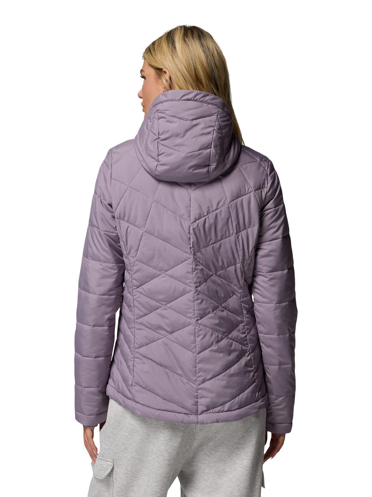Columbia Heavenly Short Hooded Omni-Heat Jacket in mauve, lightweight insulated outerwear coat with hood