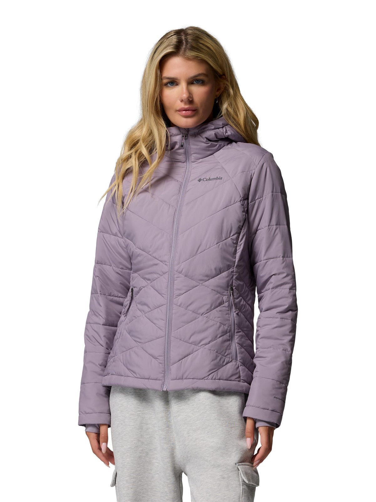 Columbia Heavenly Short Hooded Omni-Heat Jacket in muted mauve, lightweight insulated outerwear by Columbia.