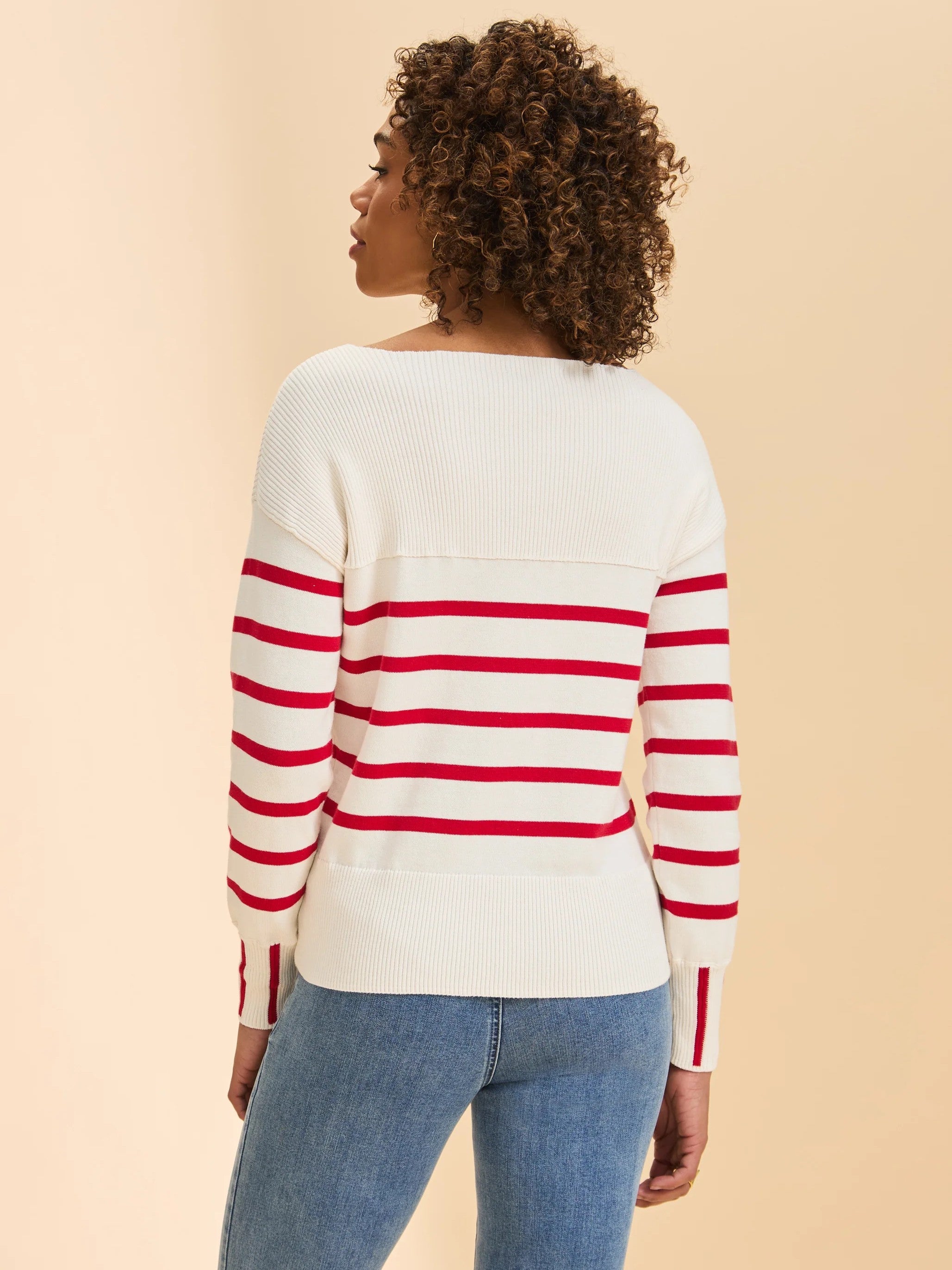 FDJ Piano Stripe Cotton Crew Neck Sweater