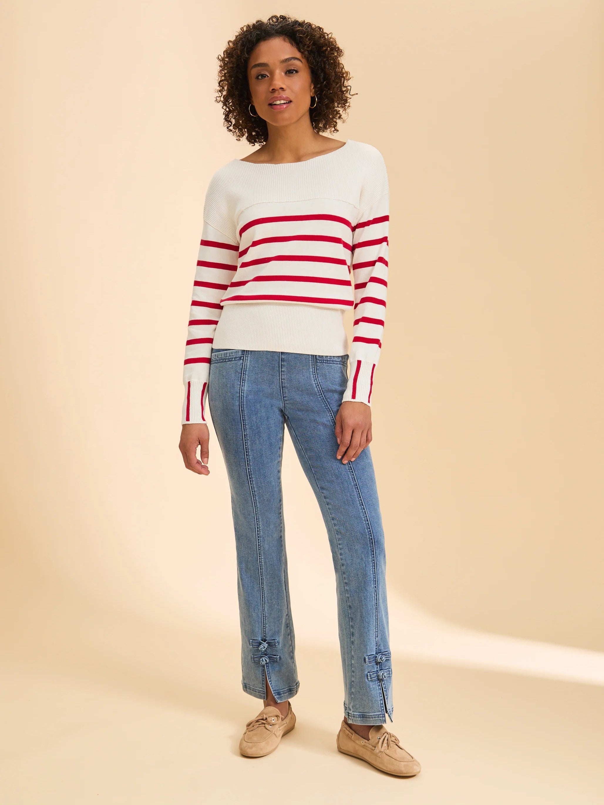 FDJ Piano Stripe Cotton Crew Neck Sweater